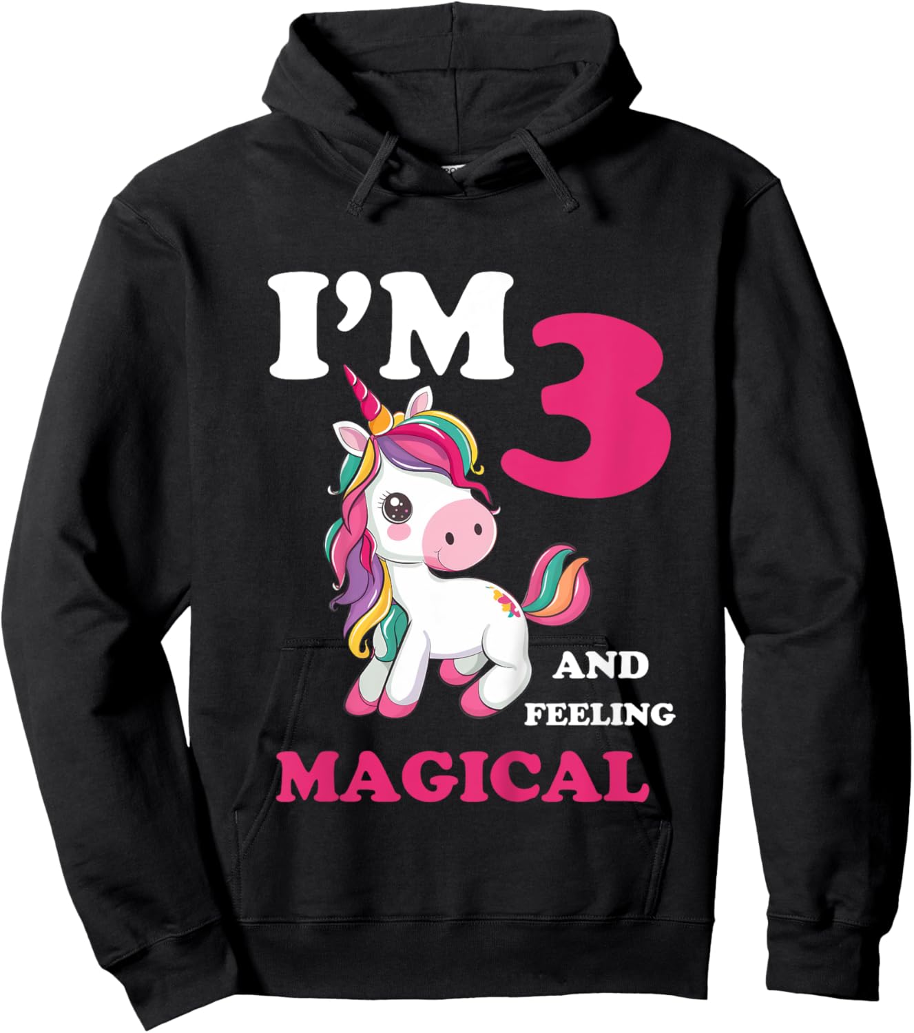 I'm 3 Years Old 3rd Birthday 3yr Girl Unicorn Hoodie - Hoodie | Black