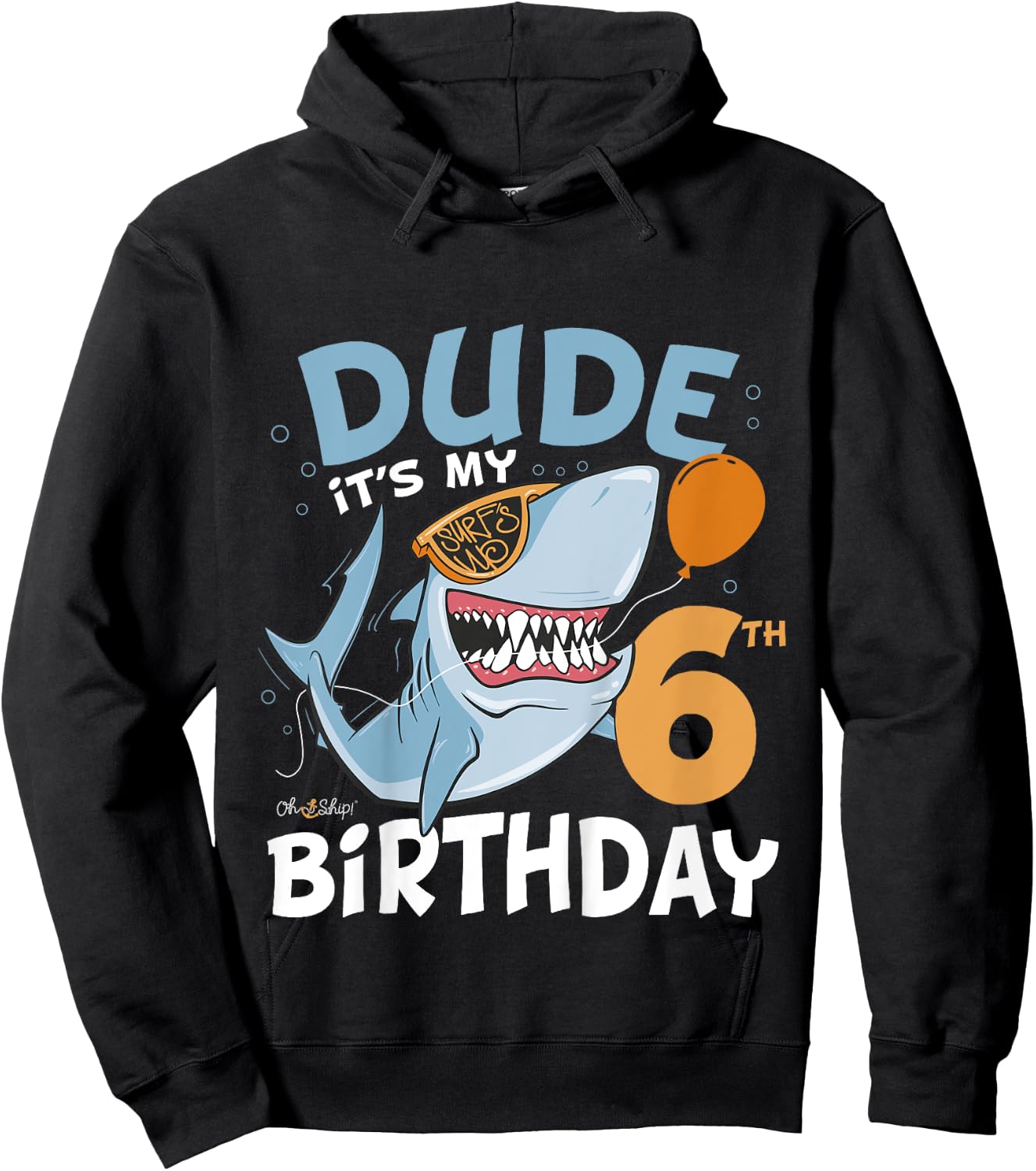 Kids Dude it's my 6th Birthday - Fun Shark 6th Birthday Boy Hoodie - Hoodie | Black