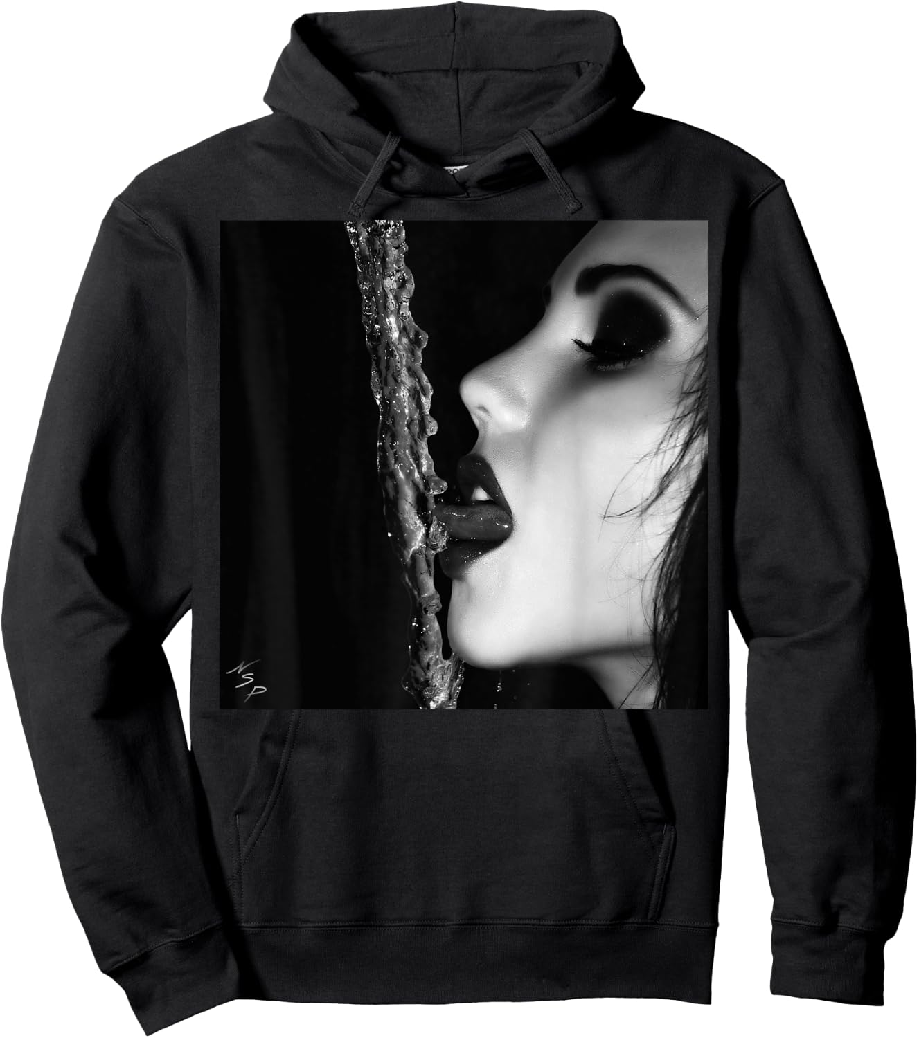 Men's Shirt with Girl On It - Sexy Face, Lips, Tongue Hoodie - Hoodie | Black