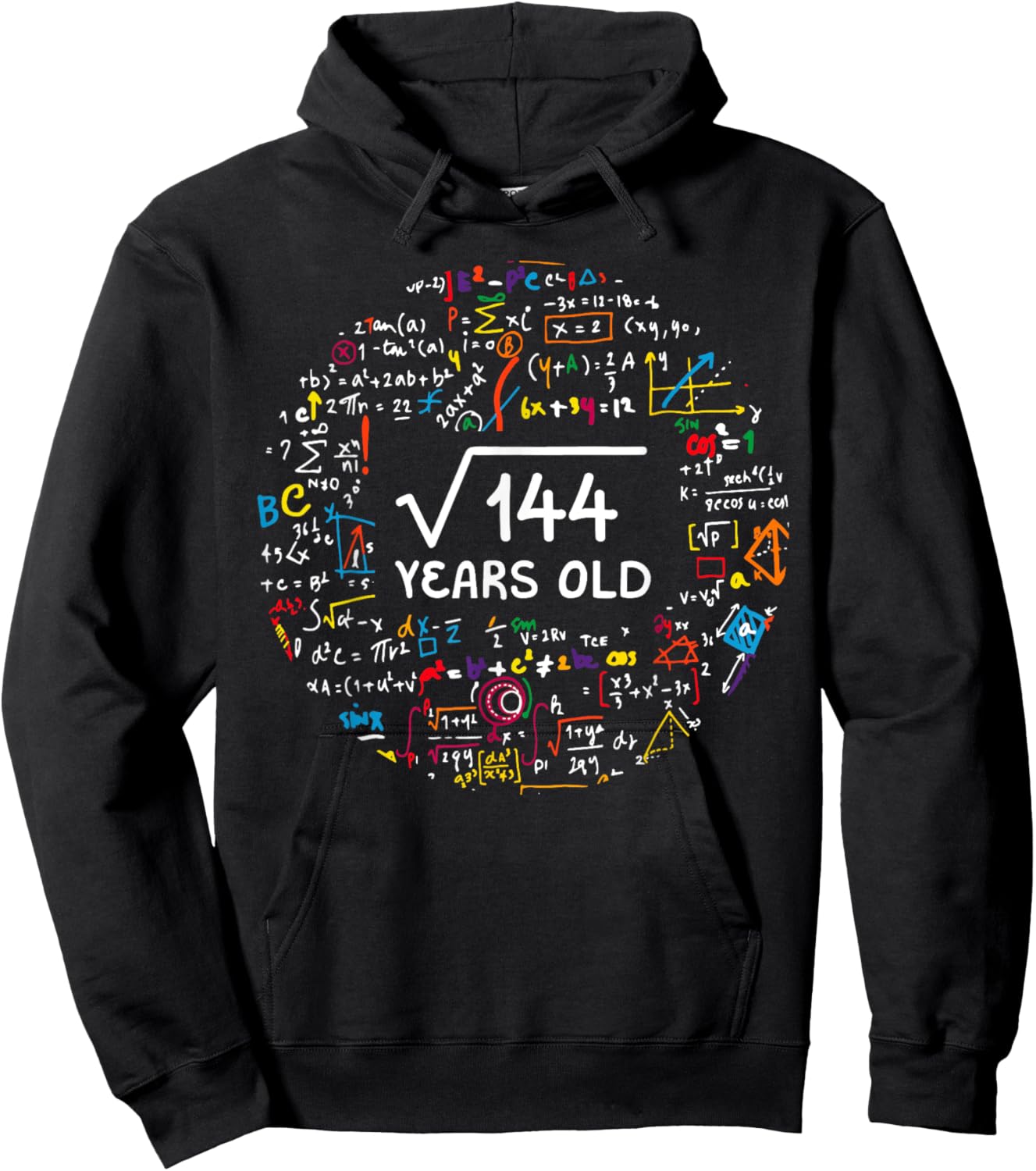 Square Root Of 144 12th Birthday 12 Year Old Gifts Math Bday Hoodie - Hoodie | Black