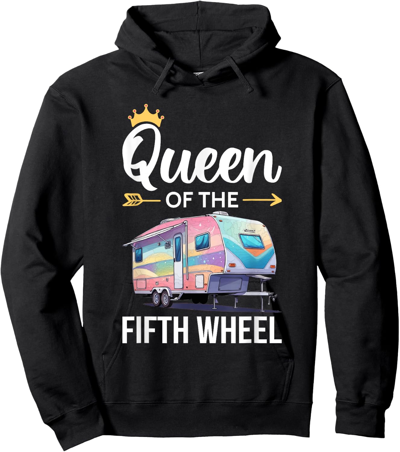 Queen of the Fifth Wheel Camping Love Camper Vacation Women Hoodie - Hoodie | Black