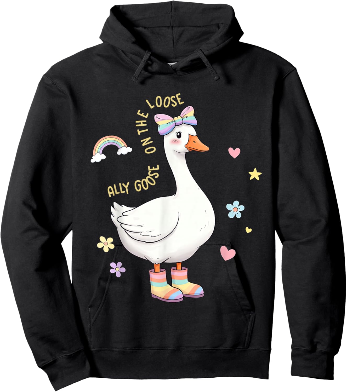Ally Goose On-The-Loose LGBTQ Pride Month Girly Silly-Goose Hoodie - Hoodie | Black