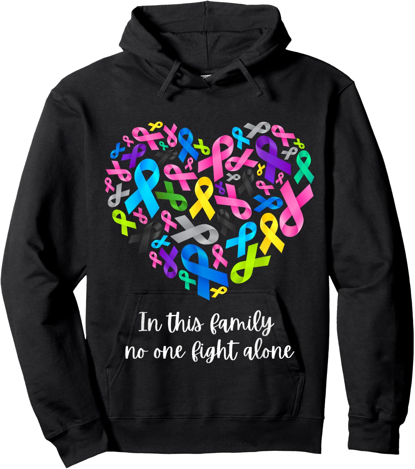 In This Family No One Fight Alone Cancer Awareness Ribbon Hoodie - Hoodie | Black