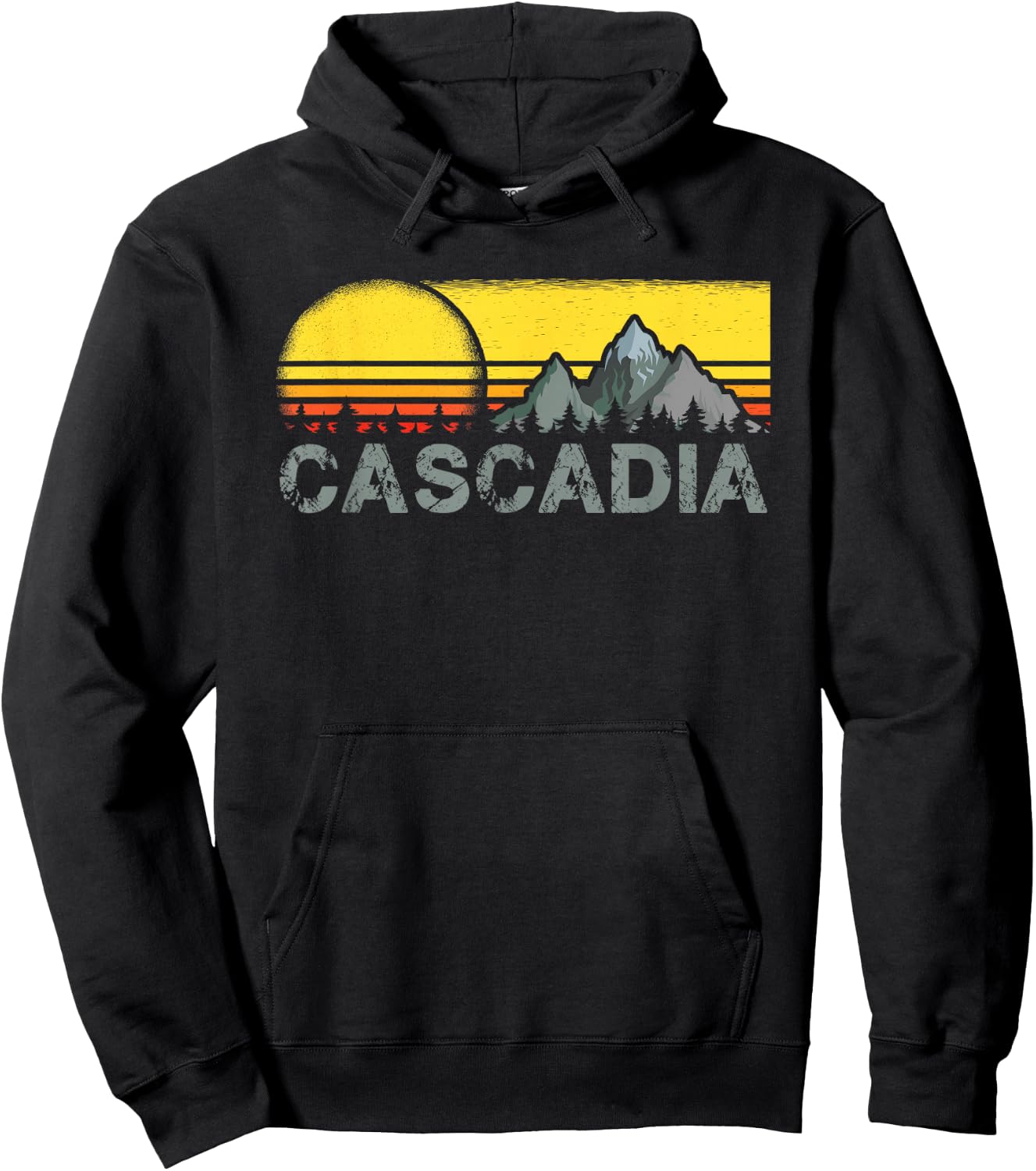 Retro Vintage Sunset Cascadia Mountain Camping and Hiking Hoodie - Hoodie | Black
