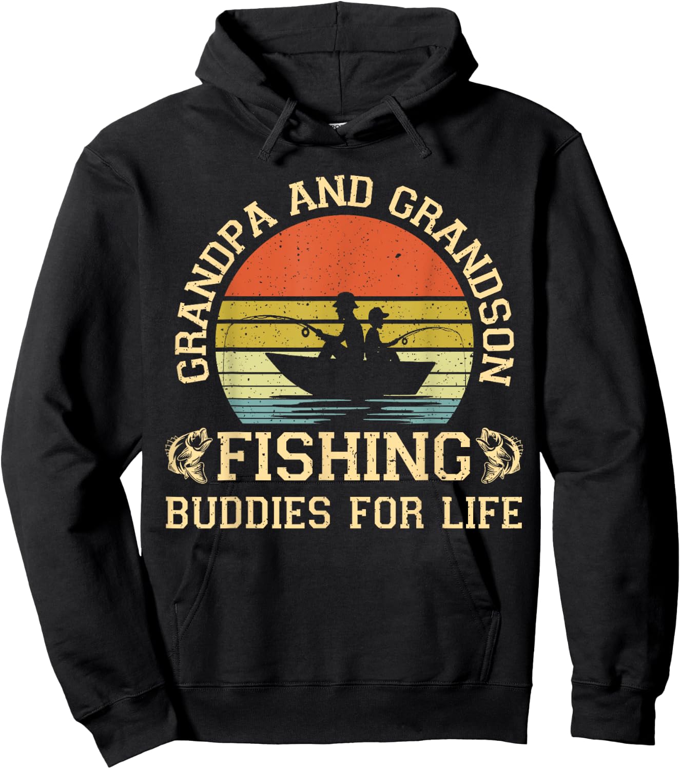 Vintage Grandpa and Grandson Fishing Buddies For Life Hoodie - Hoodie | Black