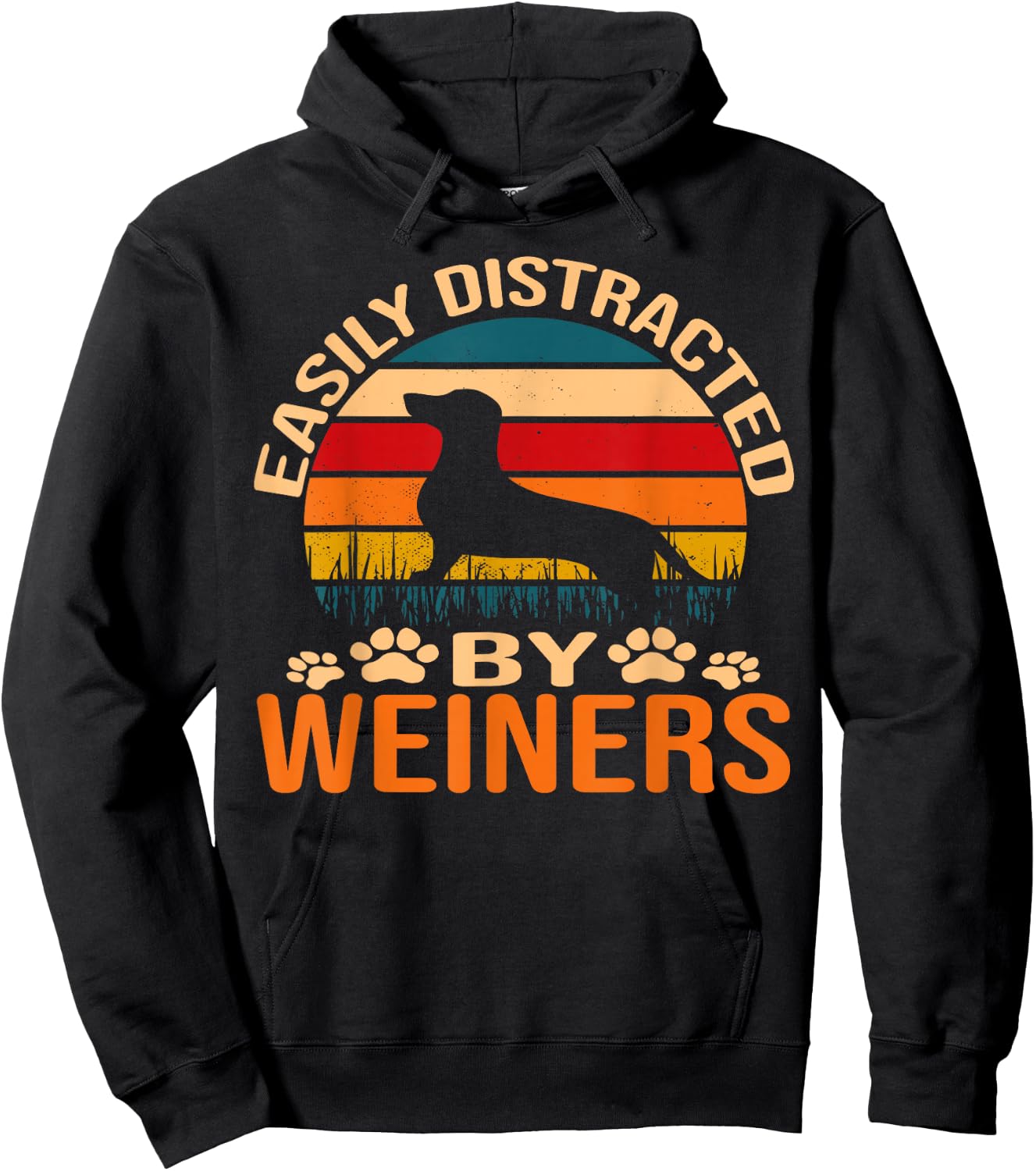 Dachshund Owner Gifts Easily Distracted By Wieners -Adults Black Cotton Blend Short Sleeve Small Hoodie - Hoodie | Black