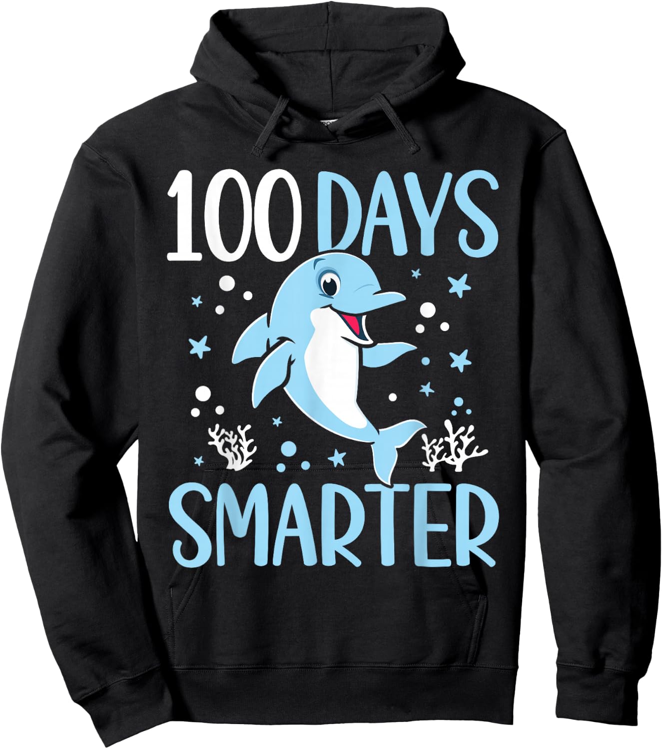 100th Day of School Dolphin 100 Days Smarter Kindergarten Hoodie - Hoodie | Black