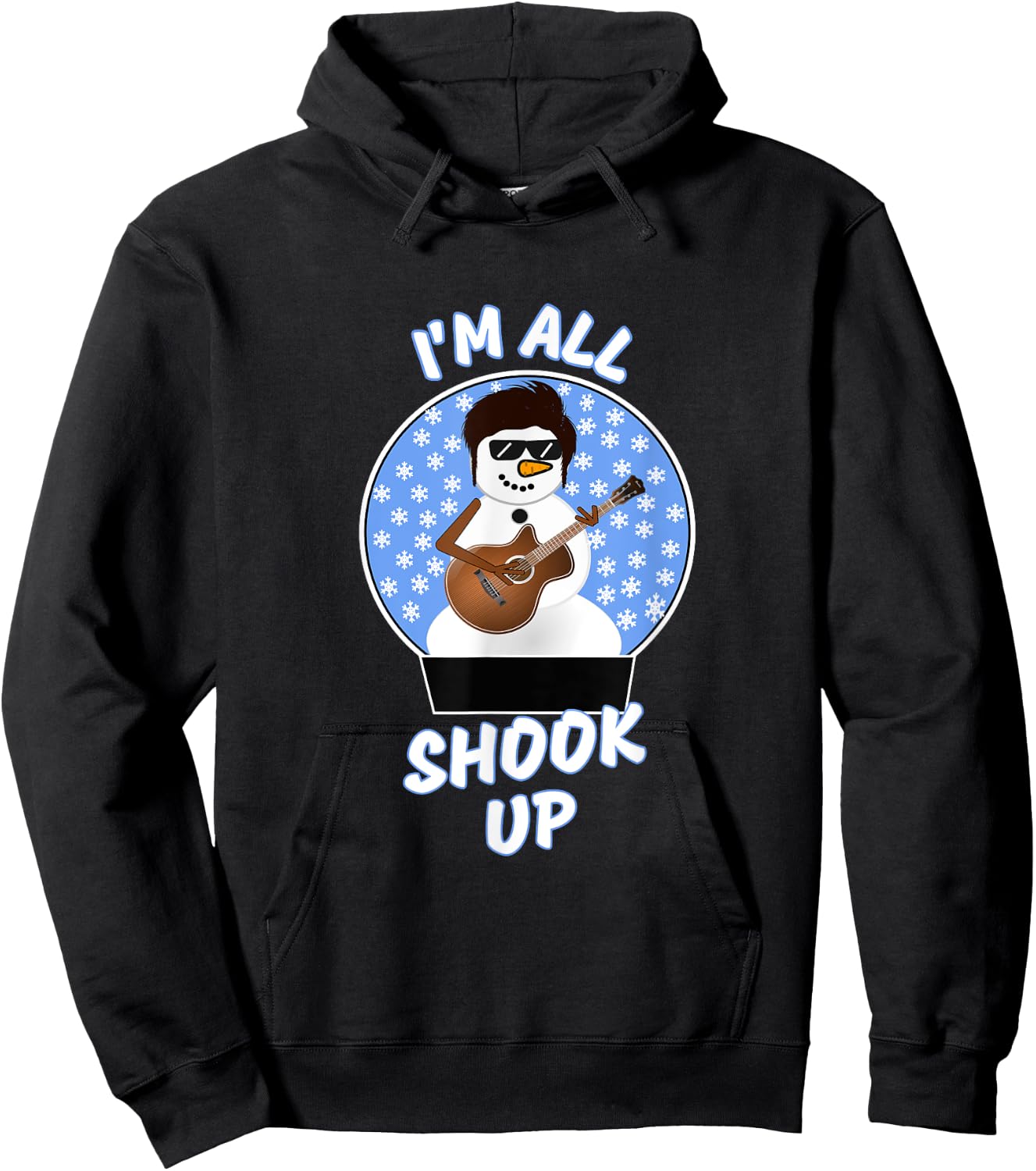 Funny Snowman Guitar Player I'm All Shook Up Xmas Snow Globe Hoodie - Hoodie | Black
