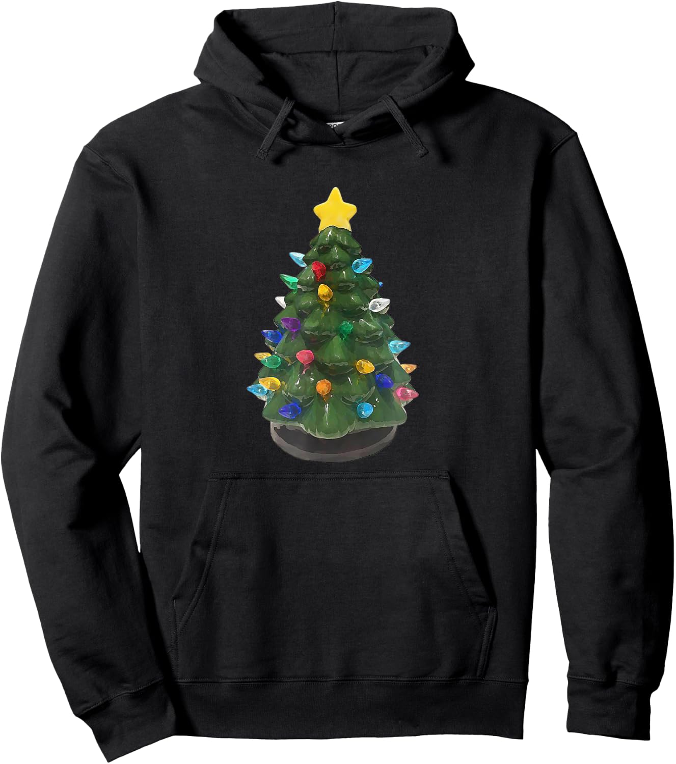 Ceramic Vintage Retro Christmas Tree Holiday Nostalgia Fun Hoodie - Hoodie | Black
