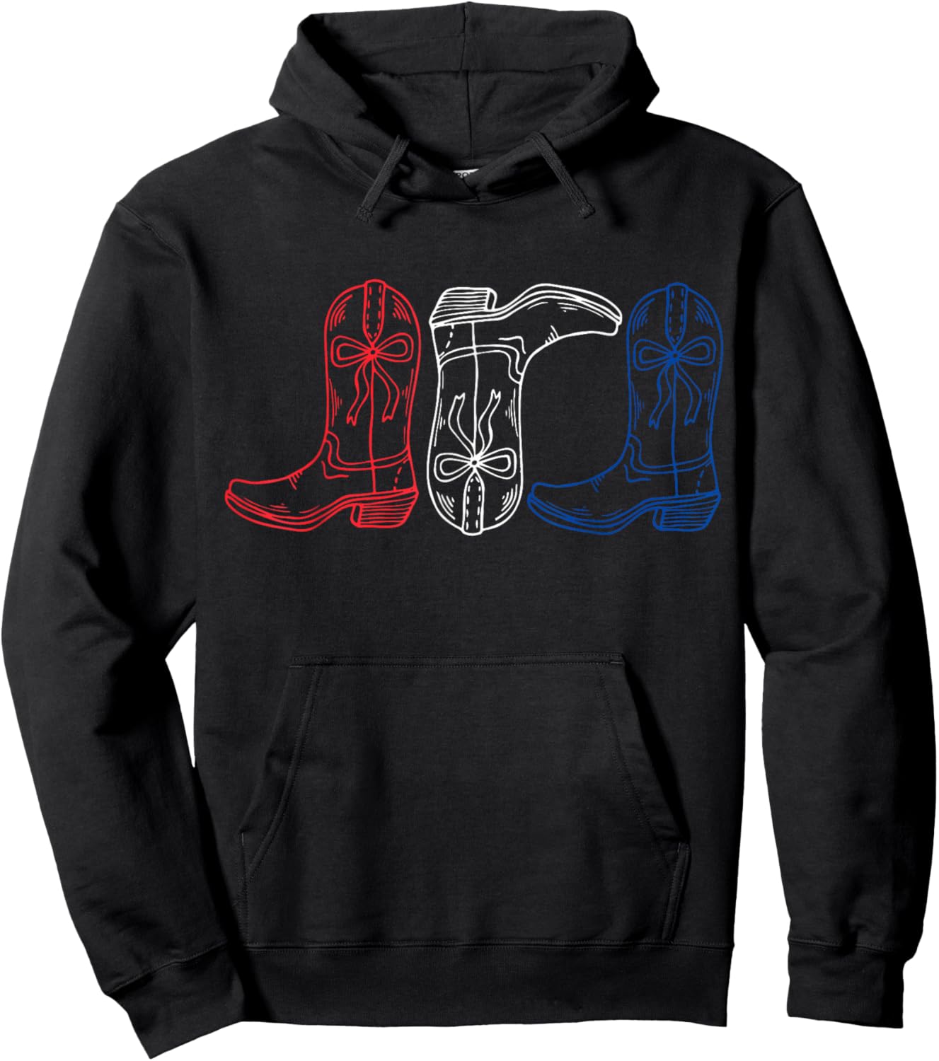 Red White Blue Cowgirl Boots 4th of July Western Retro Boots Hoodie - Hoodie | Black