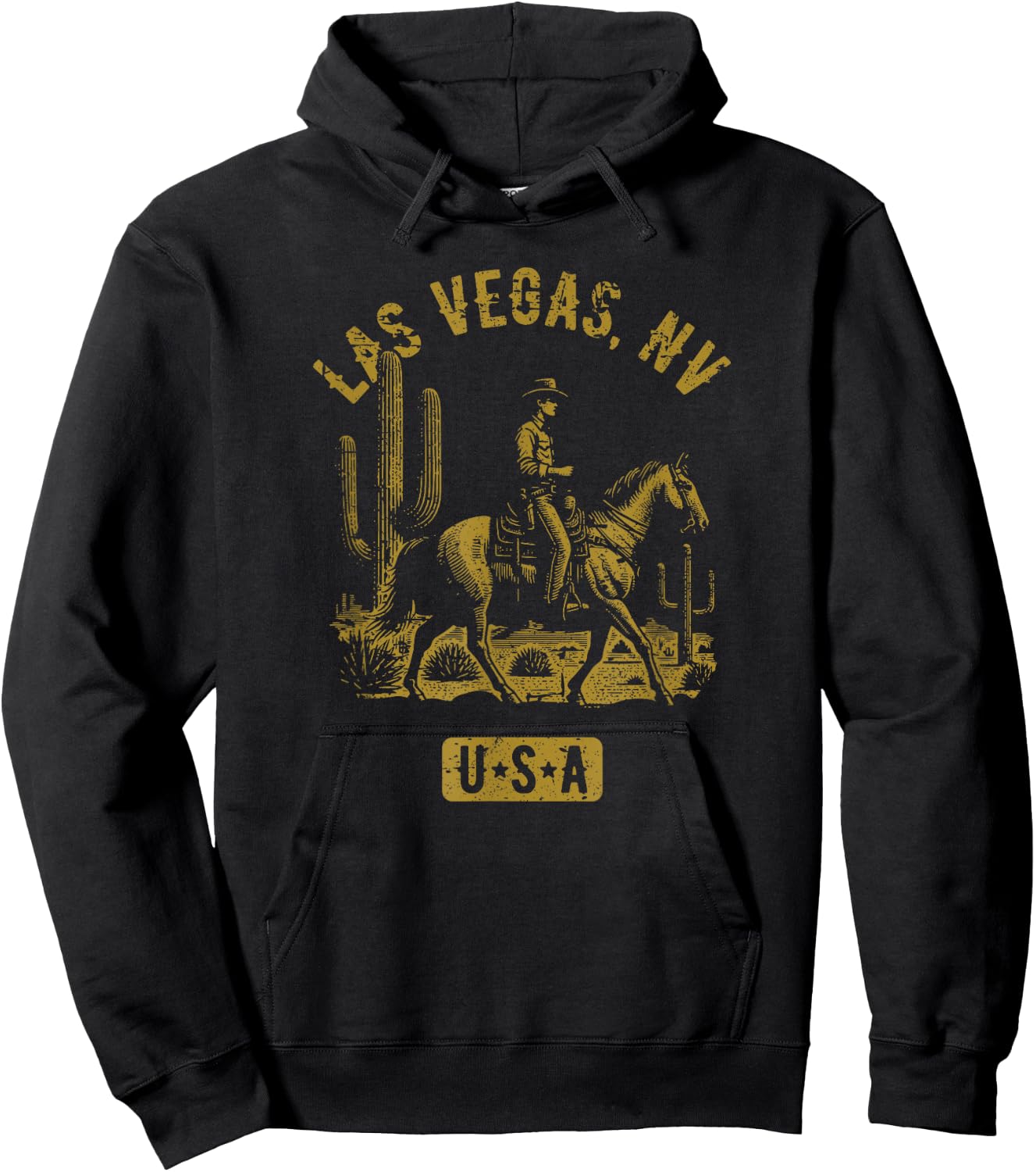 Las Vegas Nevada USA Cowboy Horse Distressed Style Design Hoodie - Hoodie | Black