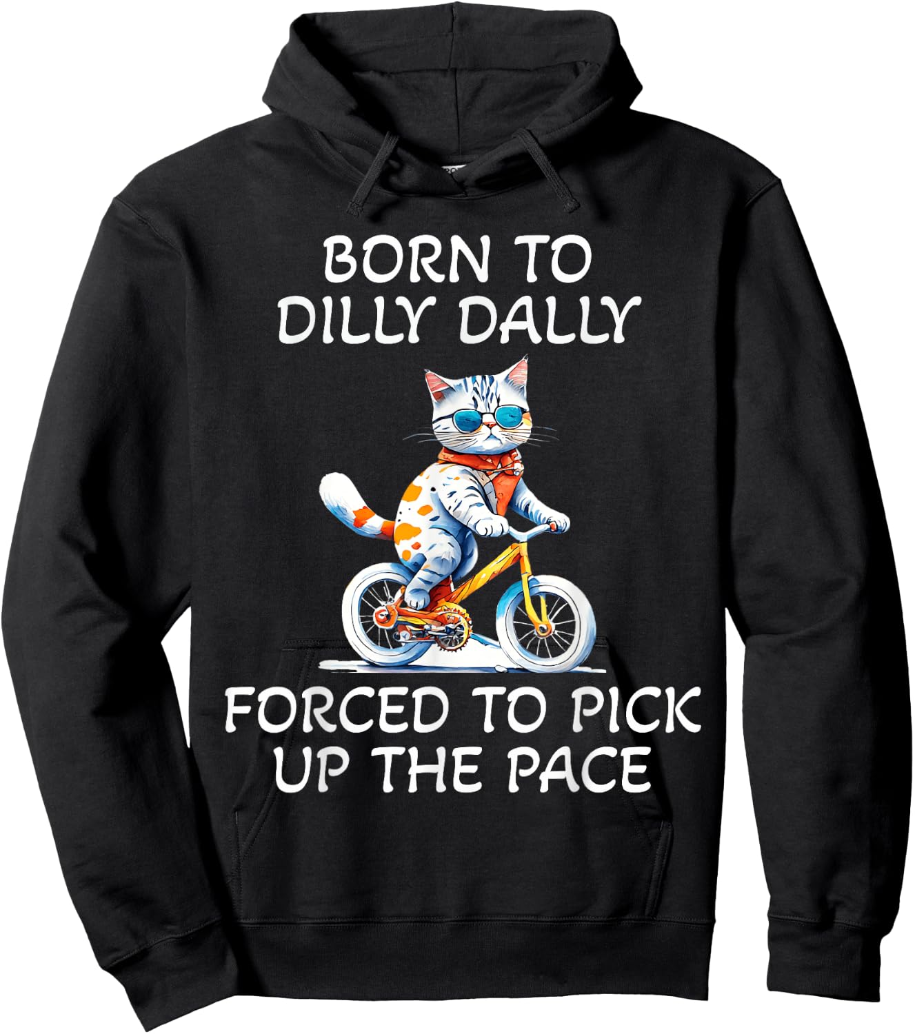 Born to Dilly Dally Cute Cat Biking Humor Top Women Hoodie - Hoodie | Black