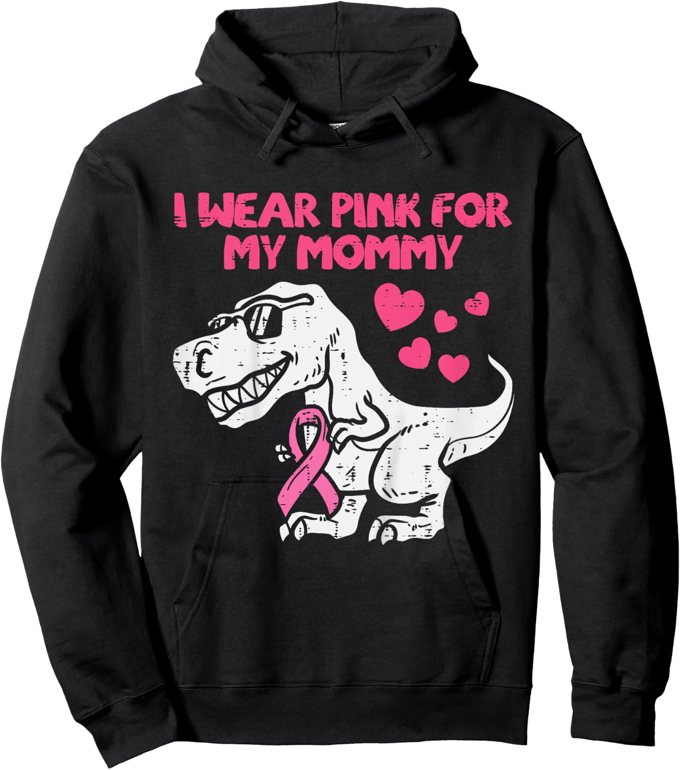 Wear Pink For Mommy Trex Toddler Boy Breast Cancer Awareness Hoodie - Hoodie | Black