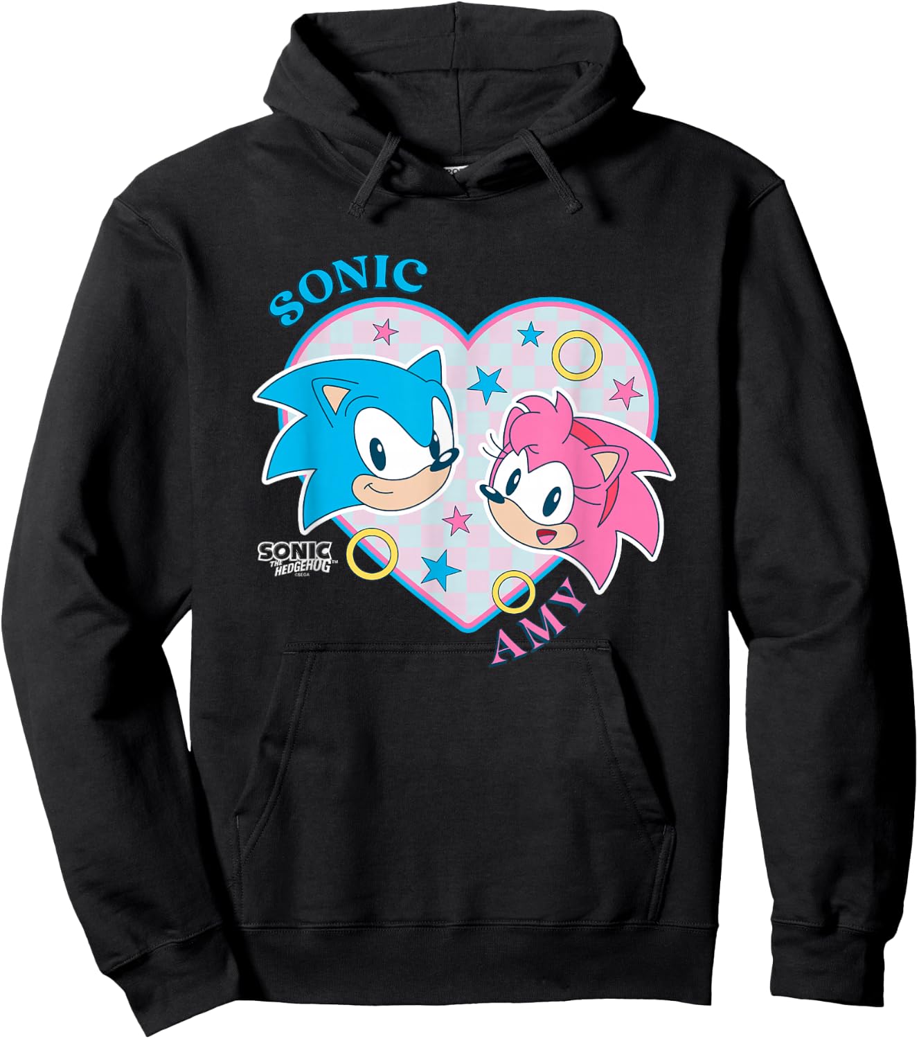 Sonic The Hedgehog Sonic & Amy Heart Shaped Portrait Retro Hoodie - Hoodie | Black