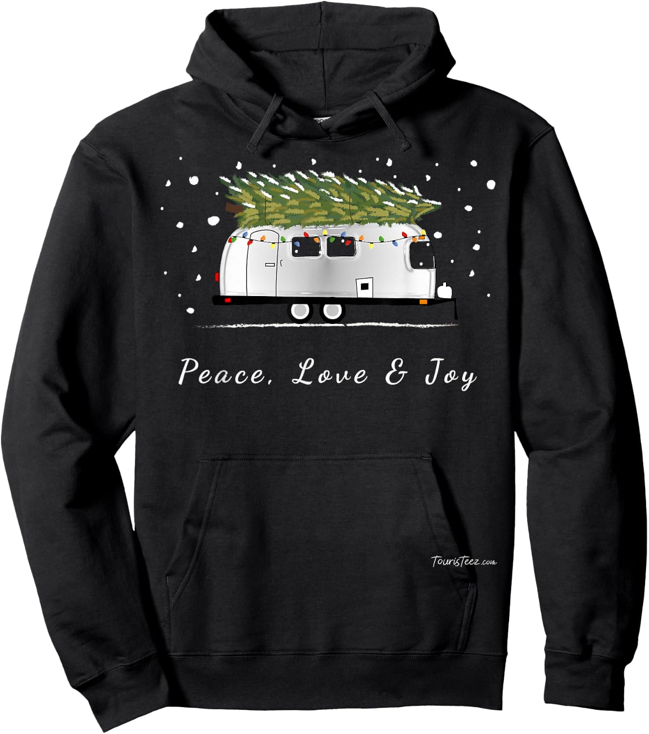 Peace Love & Joy Christmas Vintage Airstream Camper Streamin Hoodie - Hoodie | Black