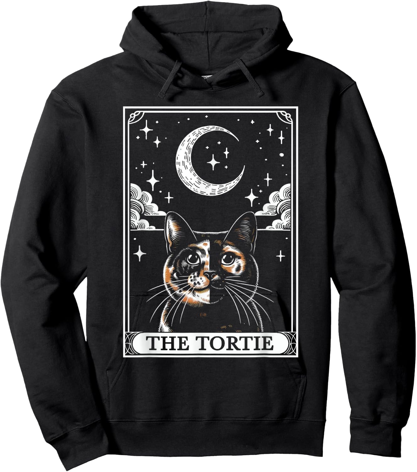 Tarot Card Vintage Crescent Moon Tortie Cat Mom Cat Lovers Hoodie - Hoodie | Black