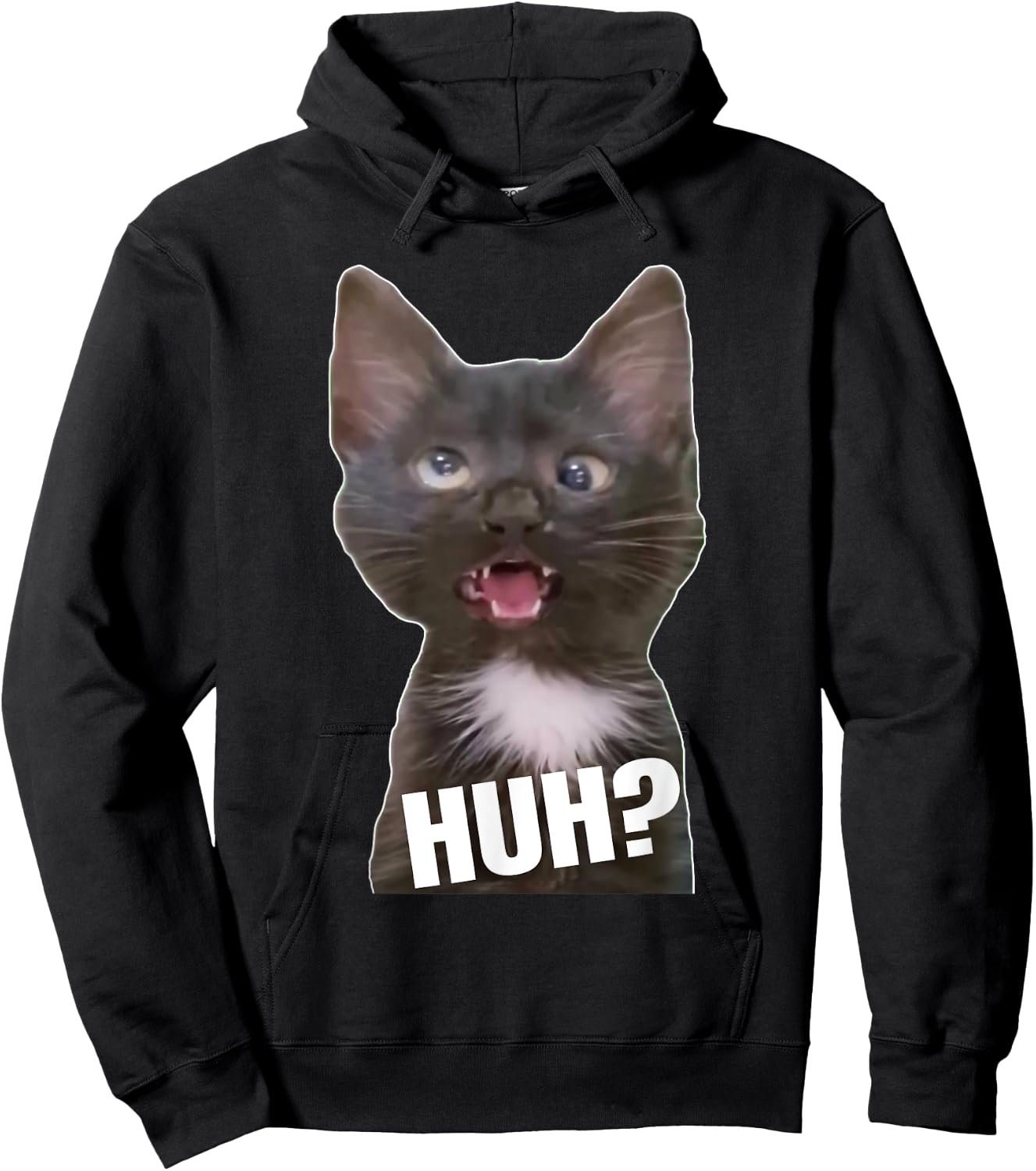 Funny Cross Eyed Cat Meme Huh Funny Cat Hoodie - Hoodie | Black