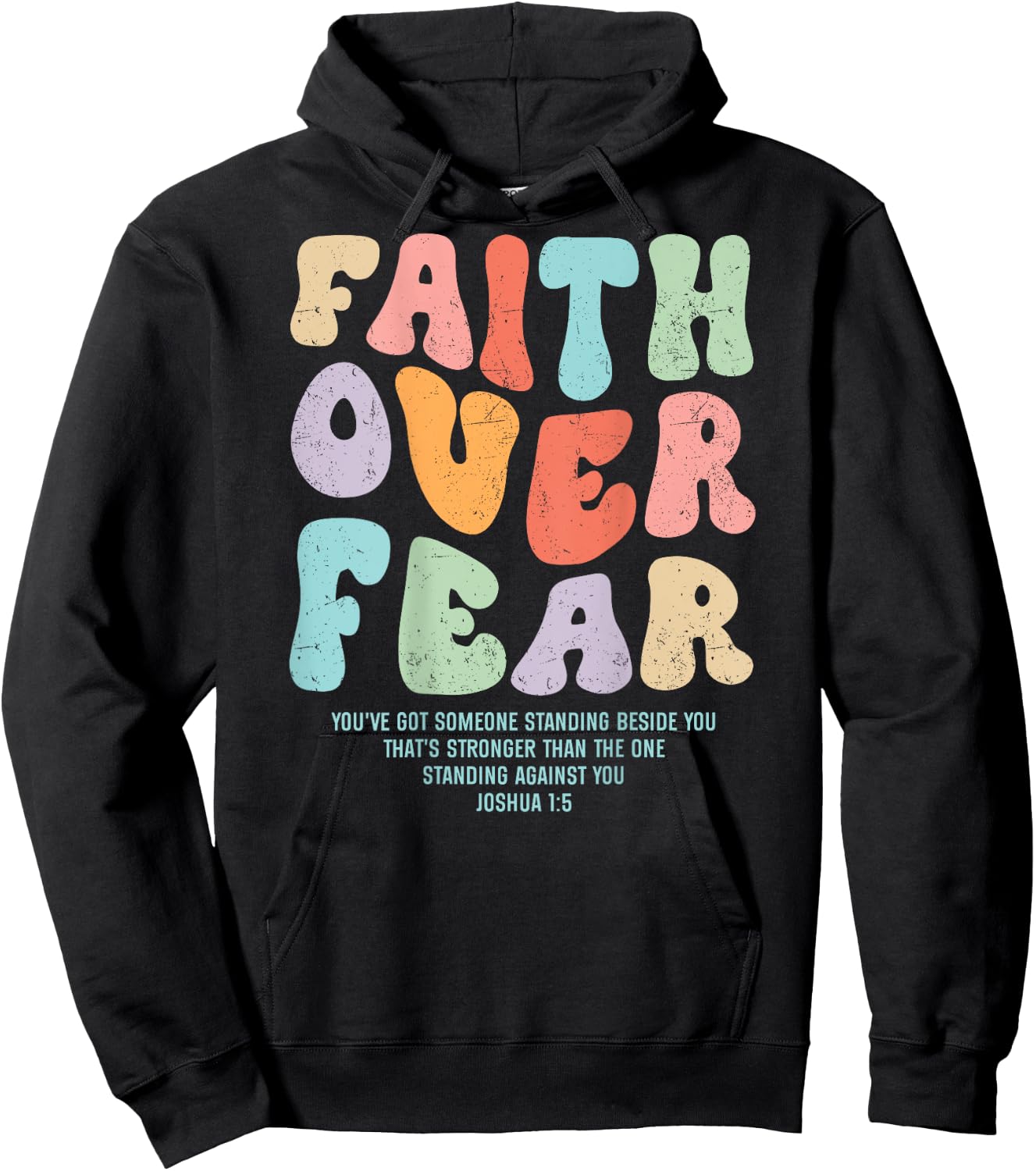Faith Over Fear Bible Verse Aesthetic Christian Groovy Retro Hoodie - Hoodie | Black