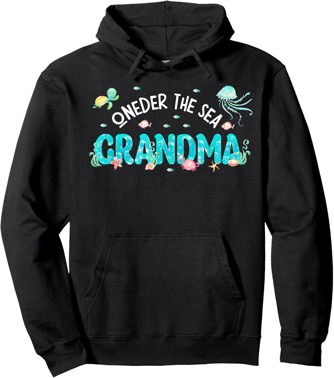 Under Sea Grandma Birthday Girl Boy Matching Family Party Hoodie - Hoodie | Black