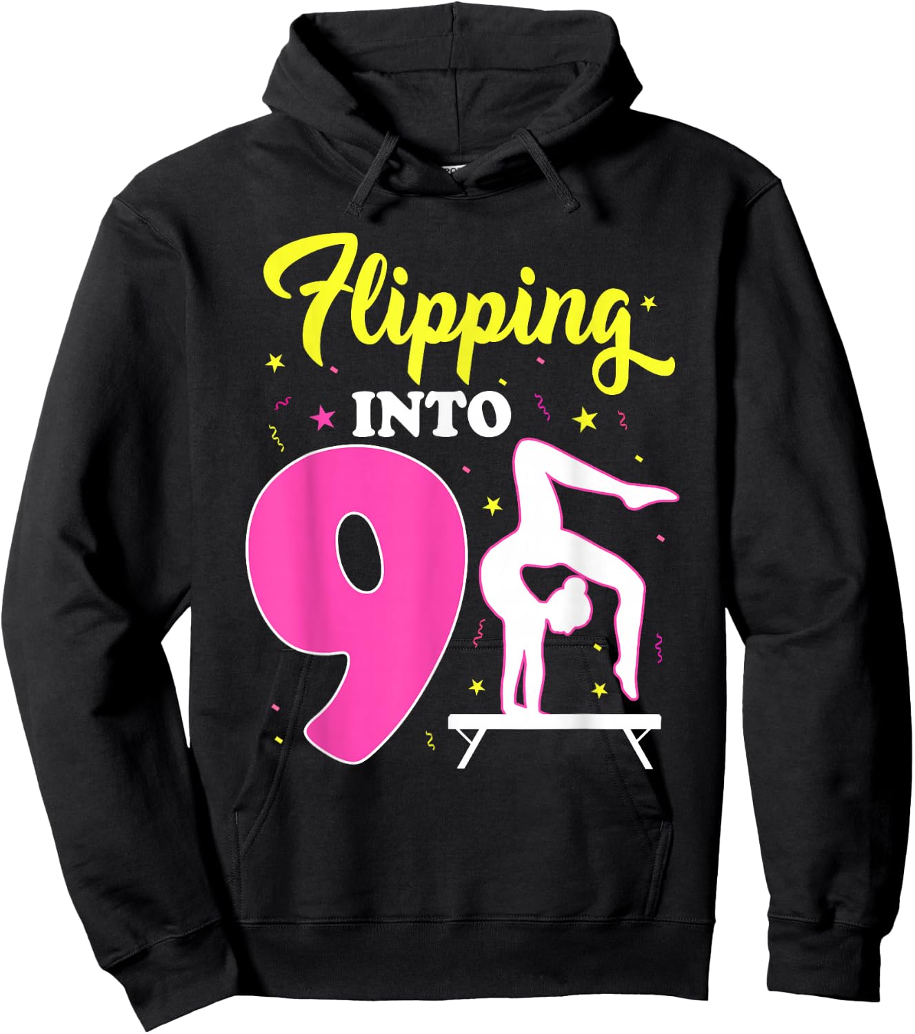 Flipping Into 9th Birthday Gymnastic 9 Year Old Girl Party Hoodie - Hoodie | Black