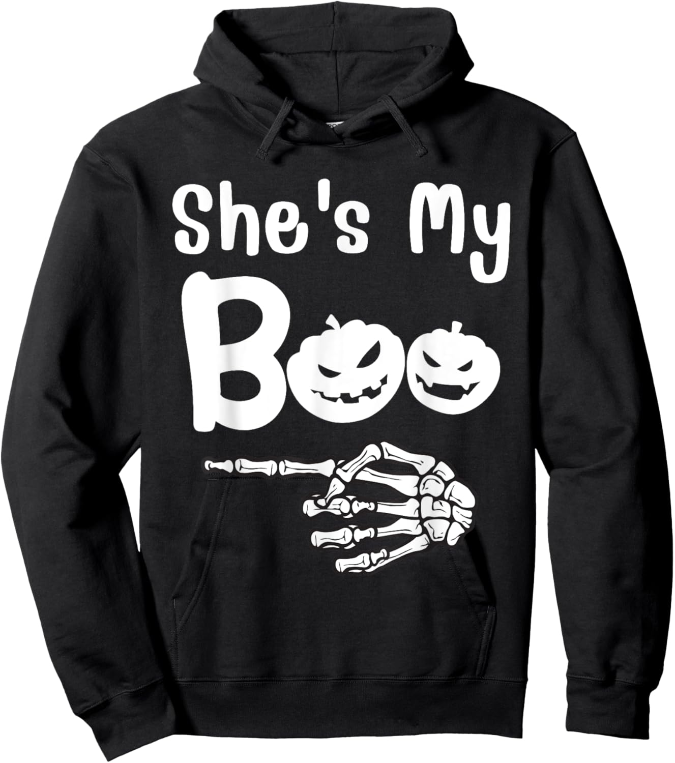 She's My Boo Pumpkin Skull Matching Halloween Pajama Couples Hoodie - Hoodie | Black