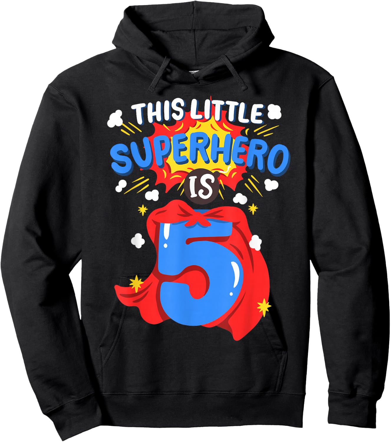 This Little Superhero is 5 Kids Boys 5th Birthday Party Hoodie - Hoodie | Black