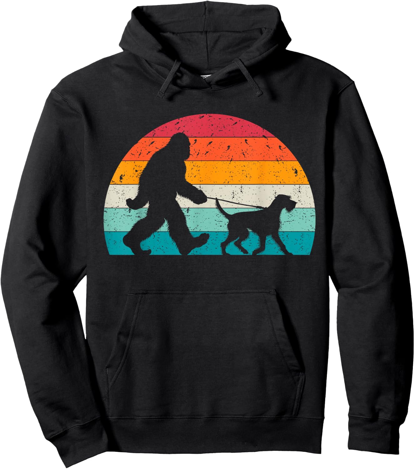 Bigfoot Walking a Dog Funny German Wirehaired Pointer Lovers Hoodie - Hoodie | Black