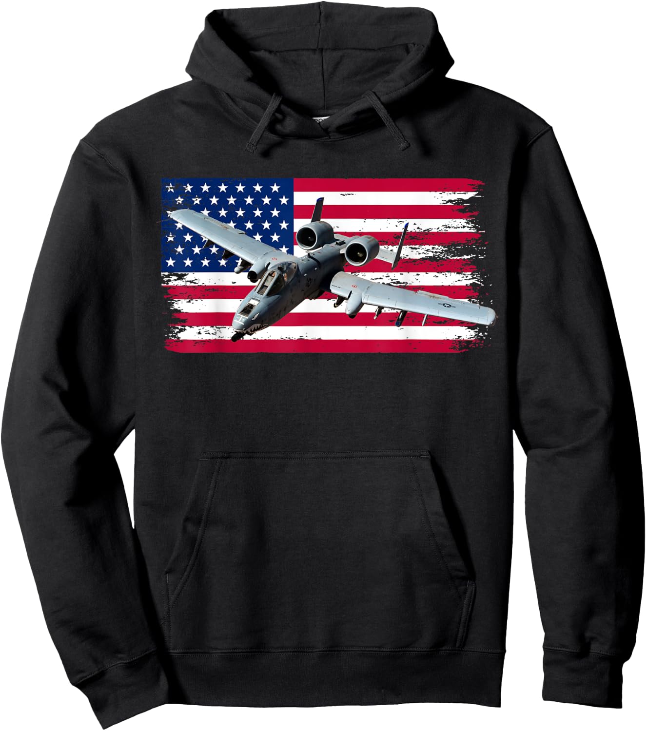 A-10 Warthog Airplane American Flag Thunderbird A10 Hoodie - Hoodie | Black