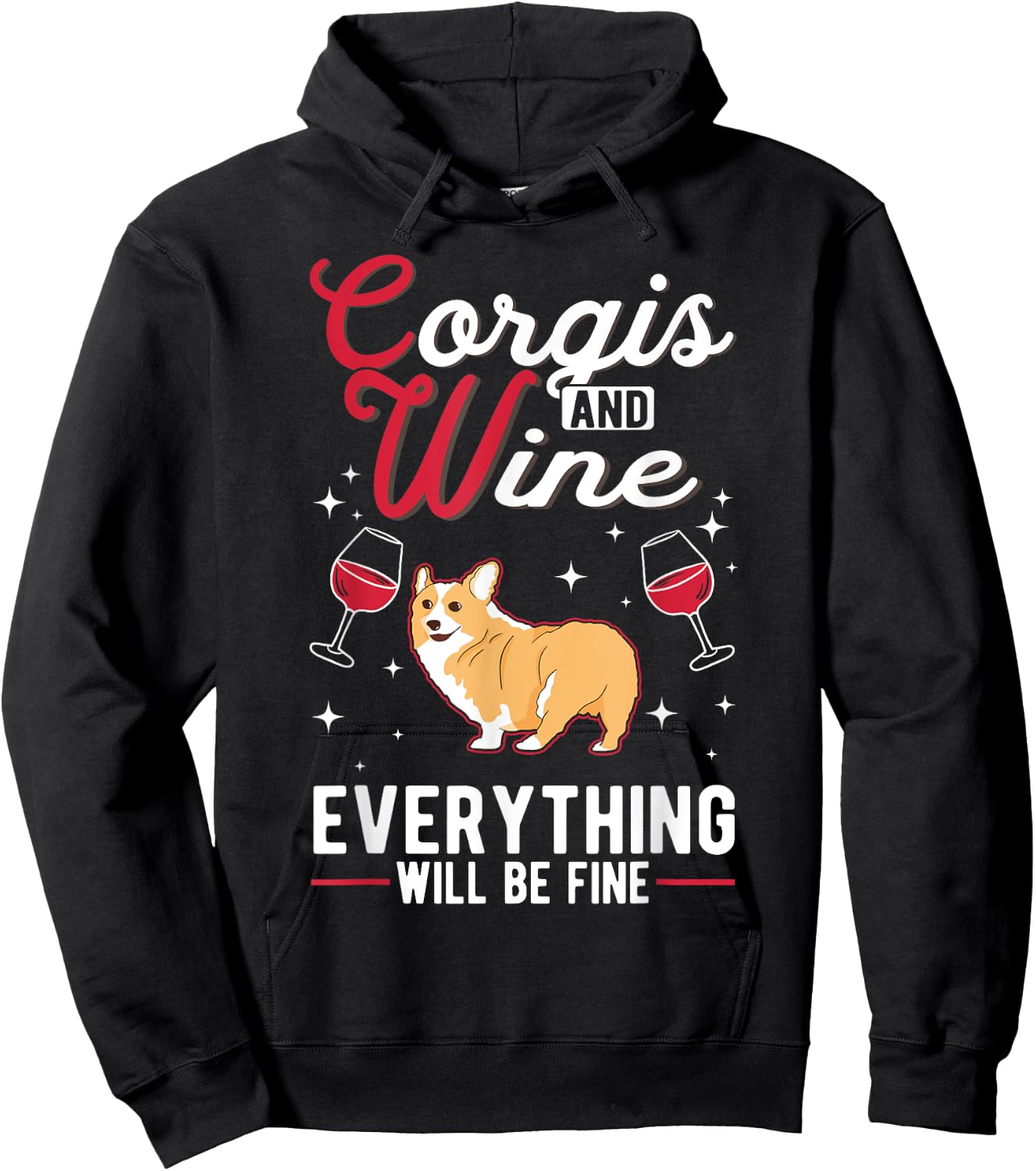 Corgi And Wine Welsh Corgi Hoodie - Hoodie | Black