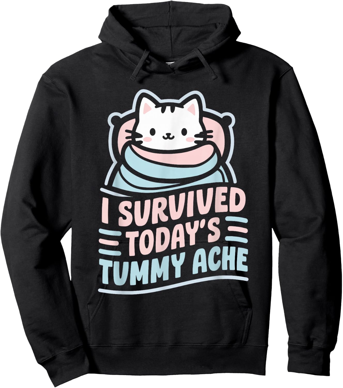 Bellyache Gastric Distress Indigestion I Survived Today's Tummy Ache -Adults Black Short Sleeve Hoodie - Hoodie | Black