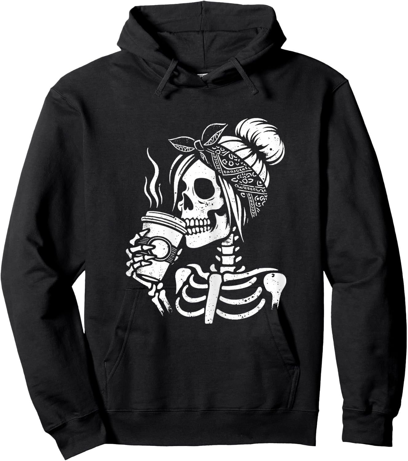 Halloween Skeleton Messy Bun Coffee Funny Costume Mom Women Hoodie - Hoodie | Black