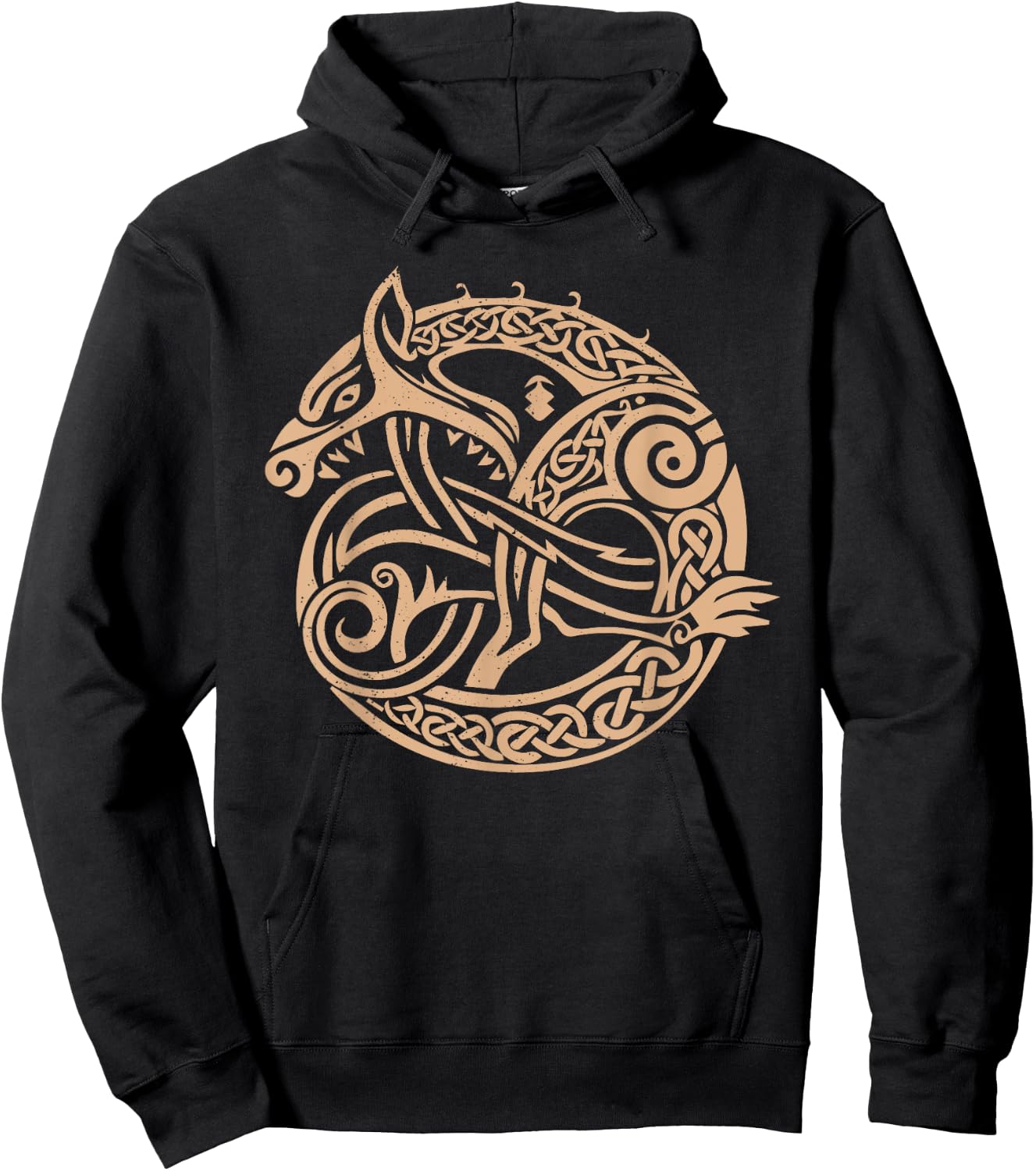 Nordic Tribal Fenrir the Wolf Viking Symbol Beige Hoodie - Hoodie | Black