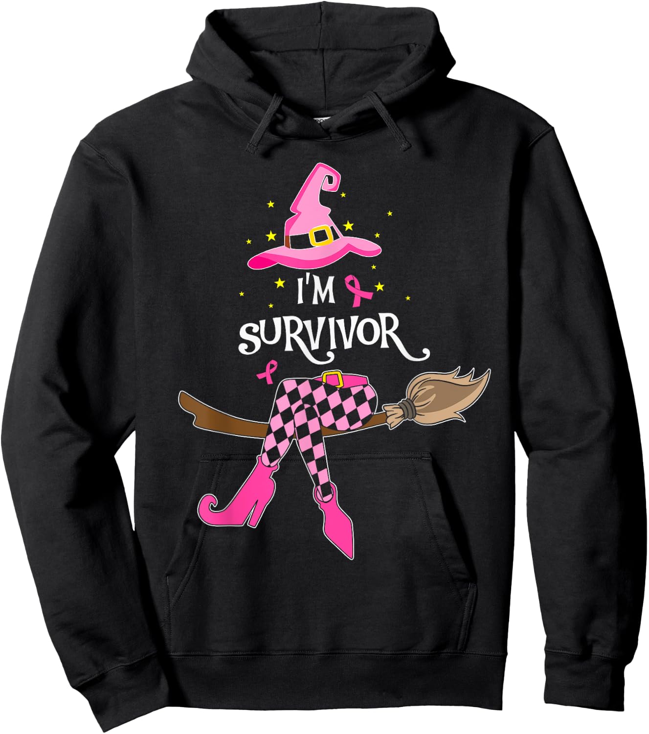 Witch Im A Survivor Halloween Breast Cancer Awareness Women Hoodie - Hoodie | Black