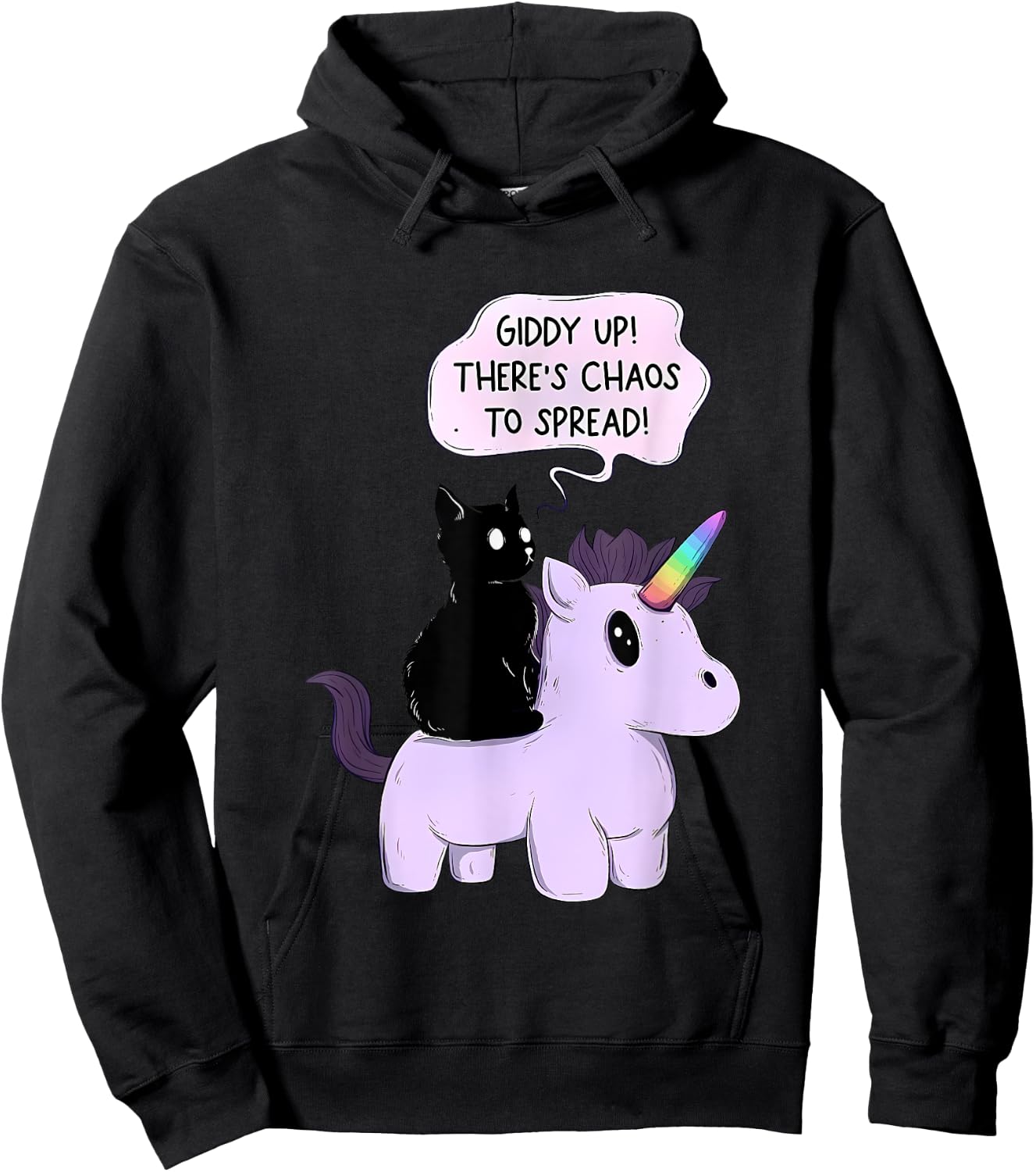 Giddy Up! There Is Chaos To Spread Cute Cat Ride Unicorn Women Hoodie - Hoodie | Black
