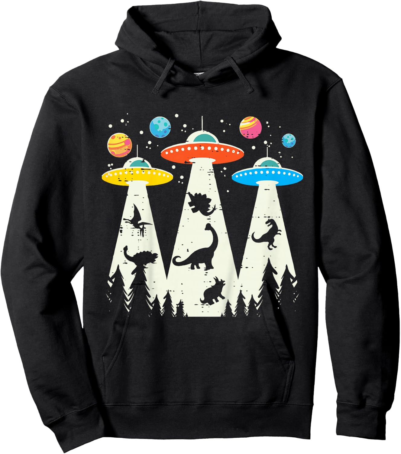 Kids Alien Abduction Dinosaur Funny UFO Space Toddler Boys Kids Hoodie - Hoodie | Black