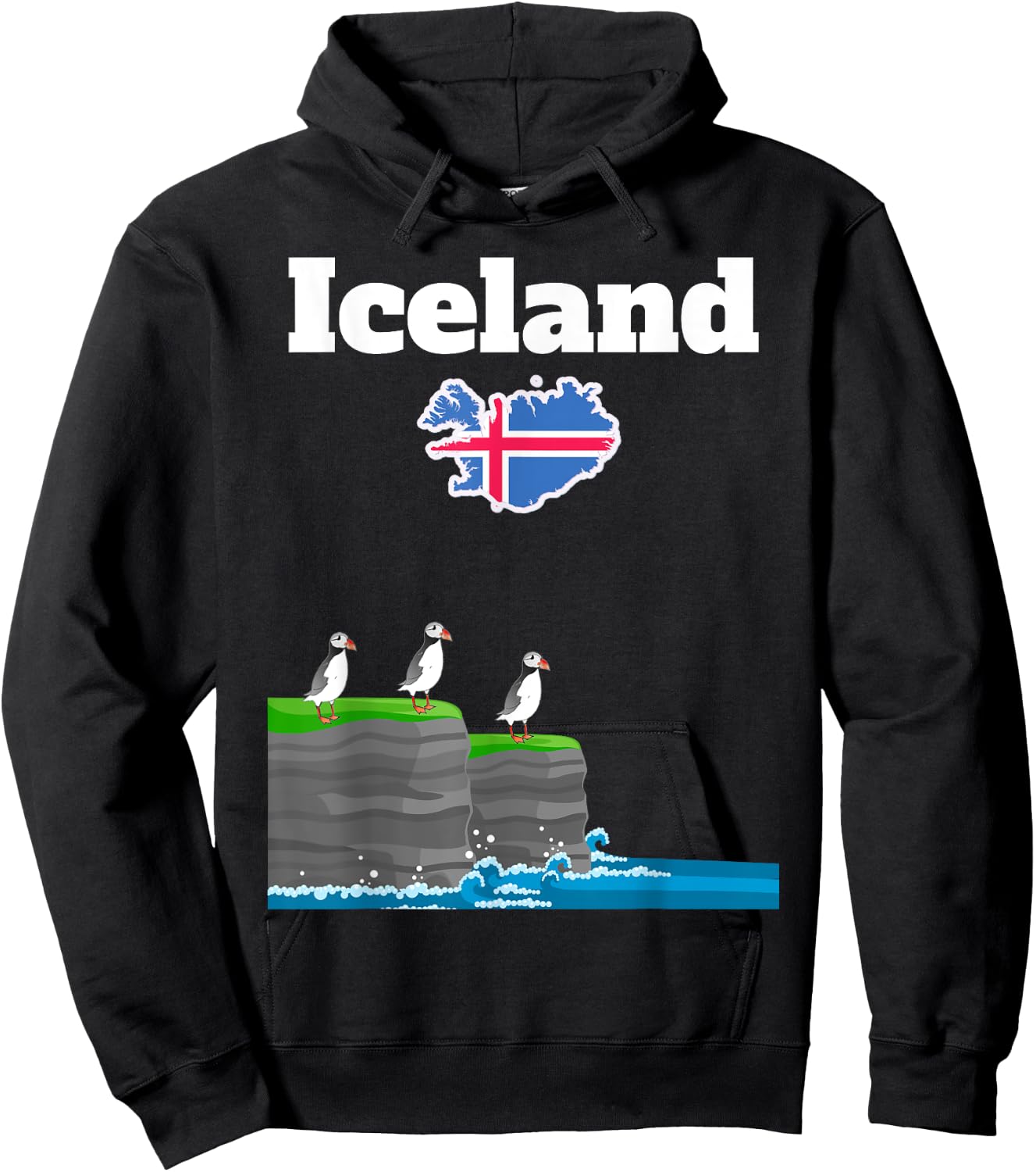 Iceland trip souvenir Puffin Colony Sea Cliffs Iceland map Hoodie - Hoodie | Black