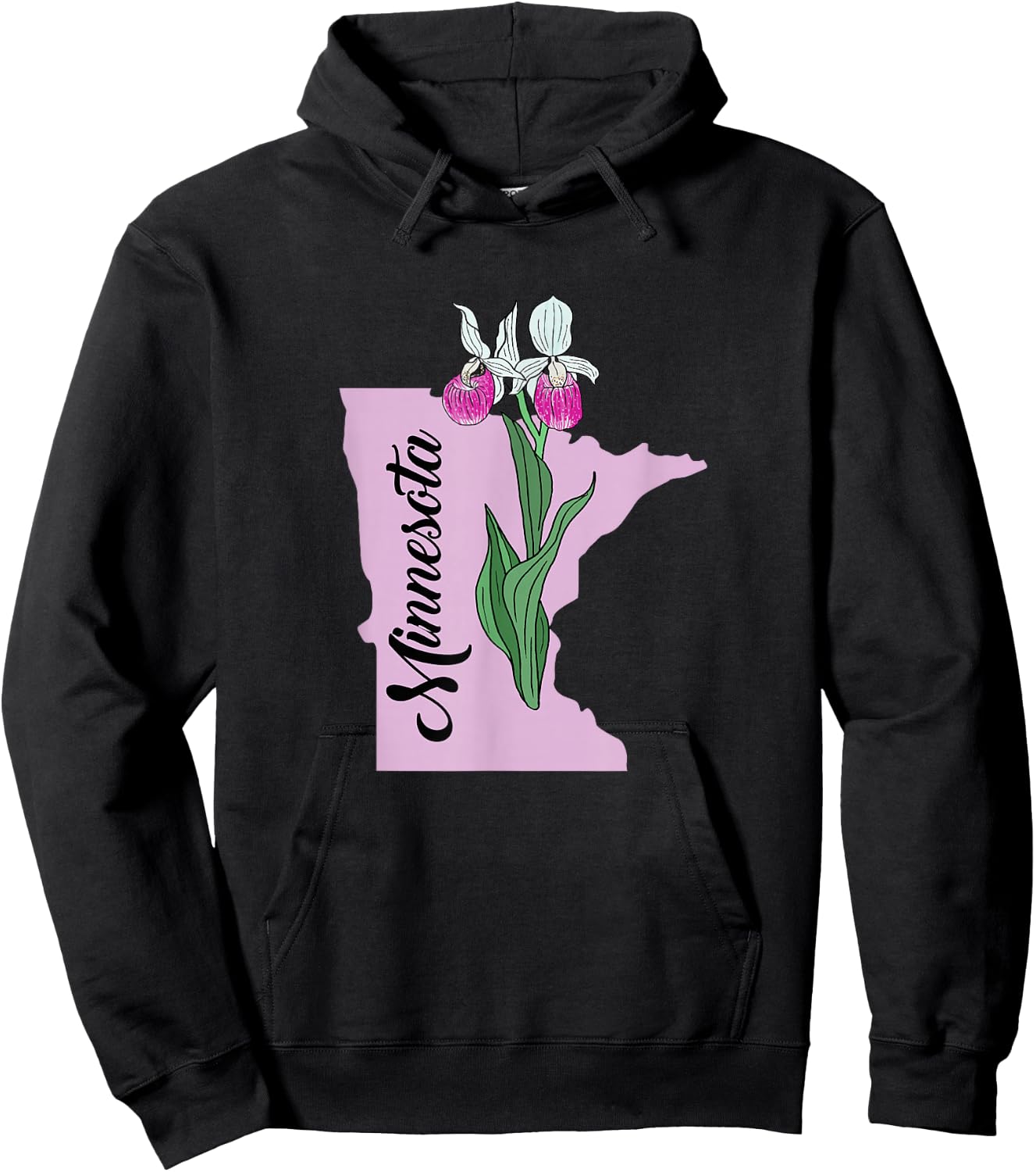 Minnesota Flower Pink Lady's Slipper Hoodie - Hoodie | Black