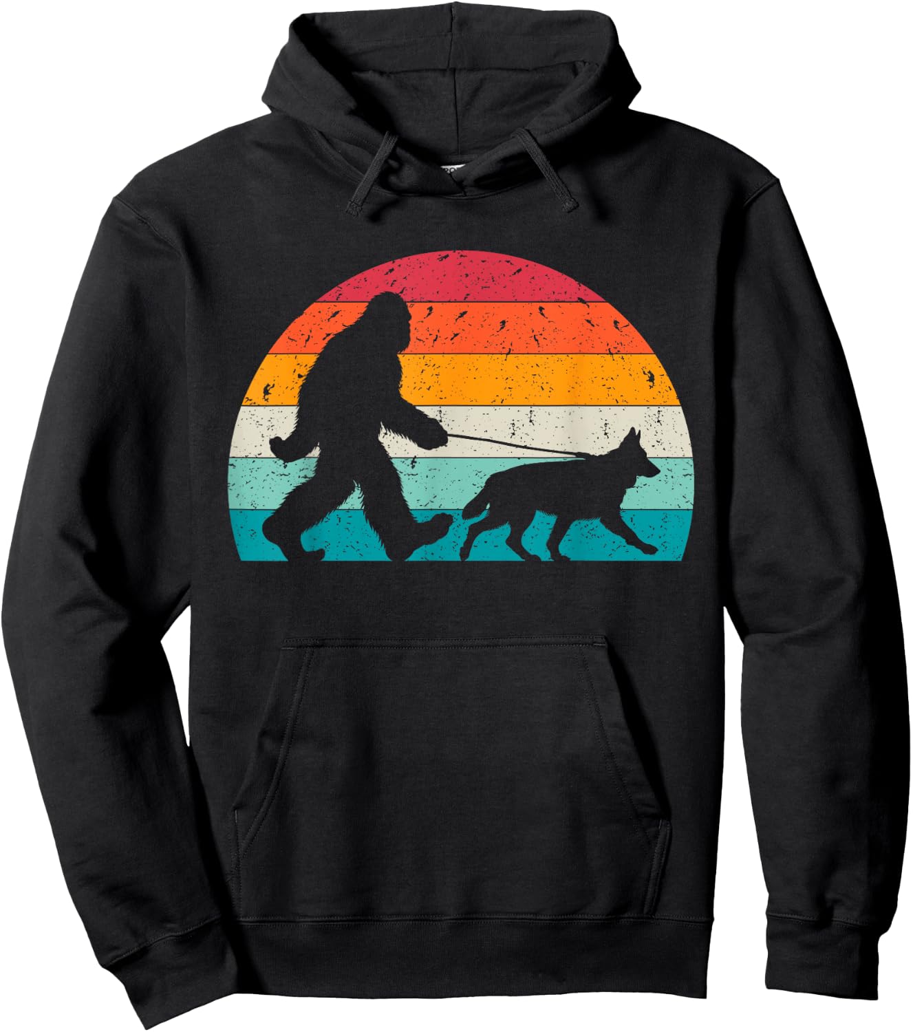 Bigfoot Walking a Dog Funny German Shepherd Lovers Dog Dad Hoodie - Hoodie | Black