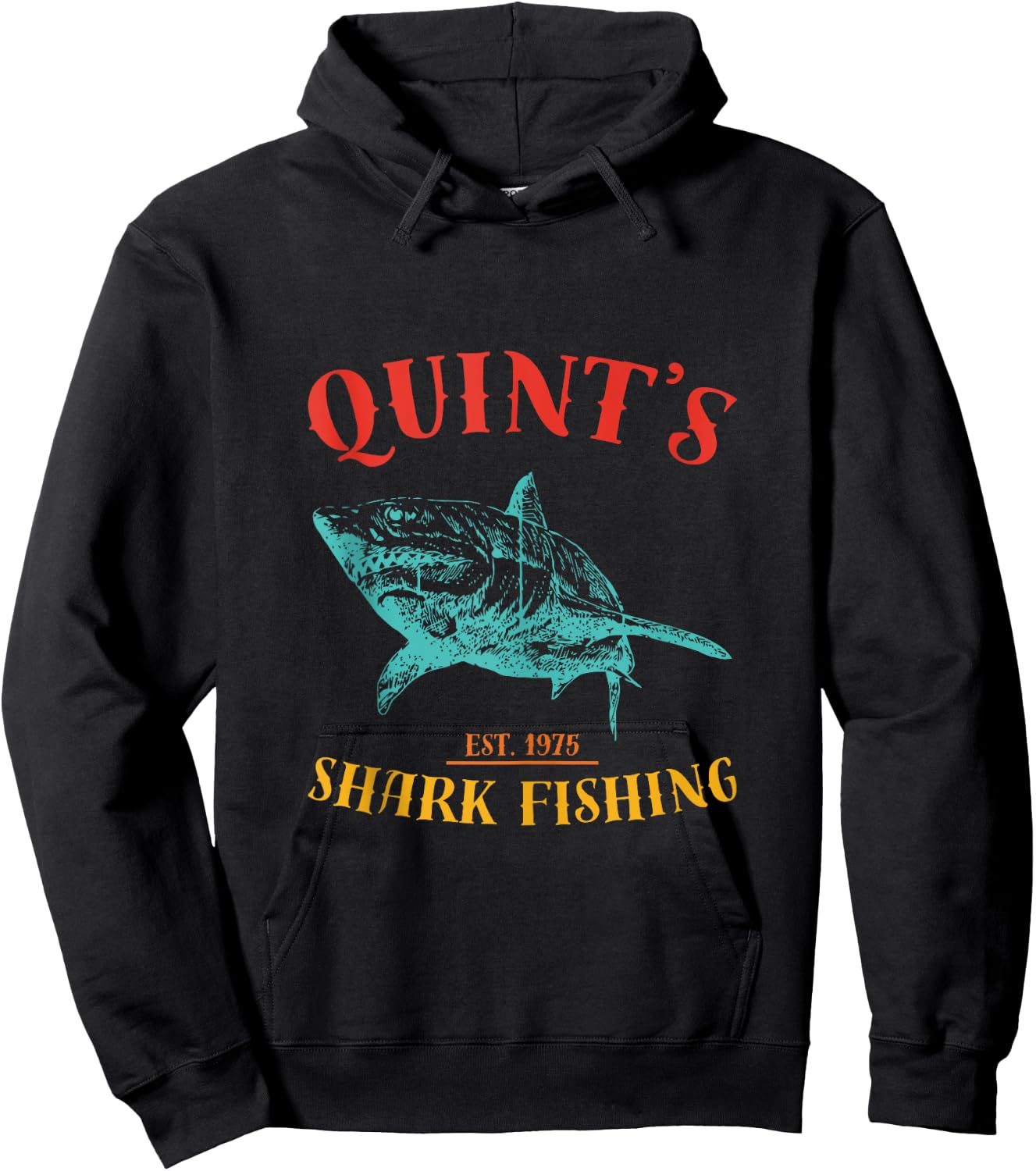 Quint’s Shark est. 1975 Fishing Funny Retro Fishing Hoodie - Hoodie | Black