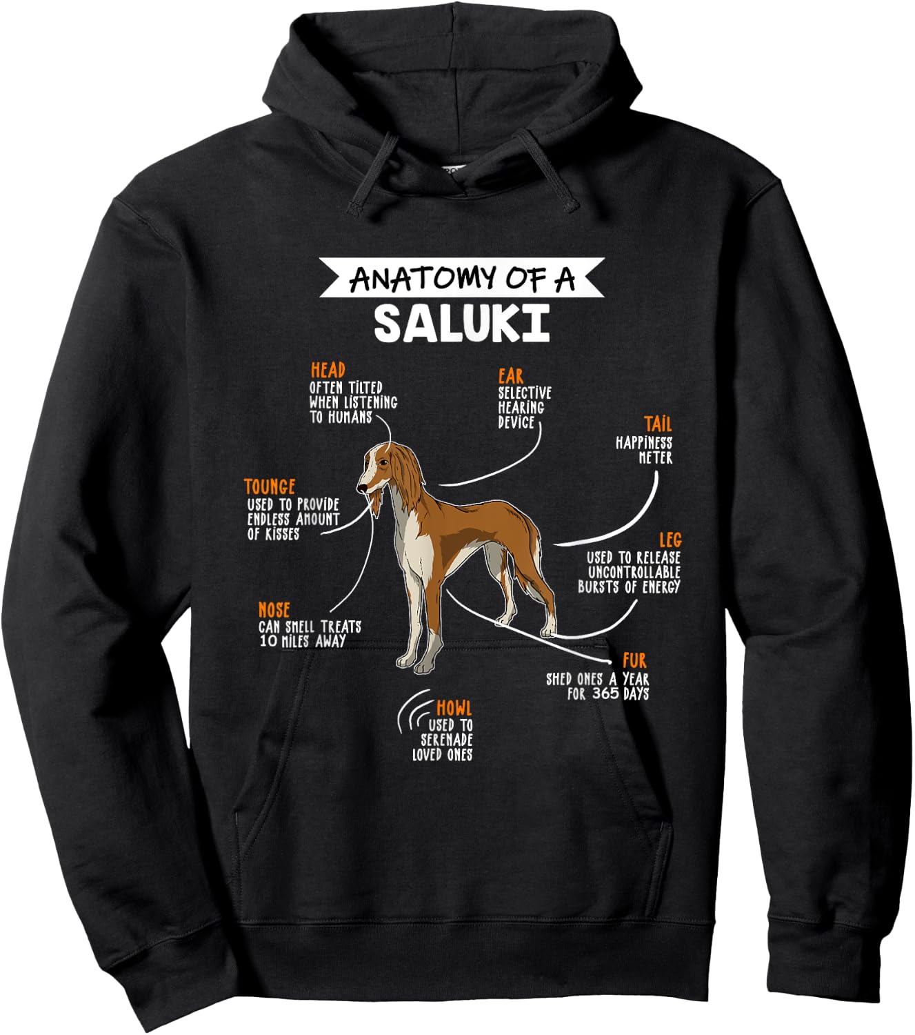 Anatomy Of A Saluki Dog Funny Dog Lover Gift Hoodie - Hoodie | Black
