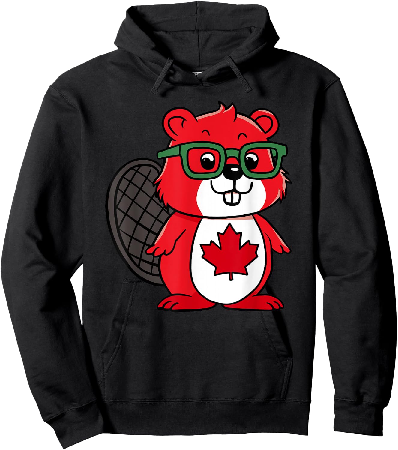 Funny Red Beaver Kids Toddler Canada Flag Hoodie - Hoodie | Black