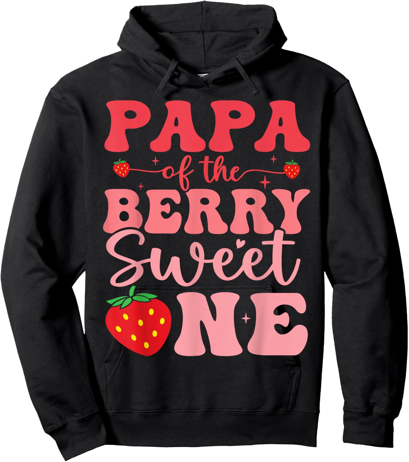 Papa of The Berry Sweet One 1st Birthday Strawberry Hoodie - Hoodie | Black