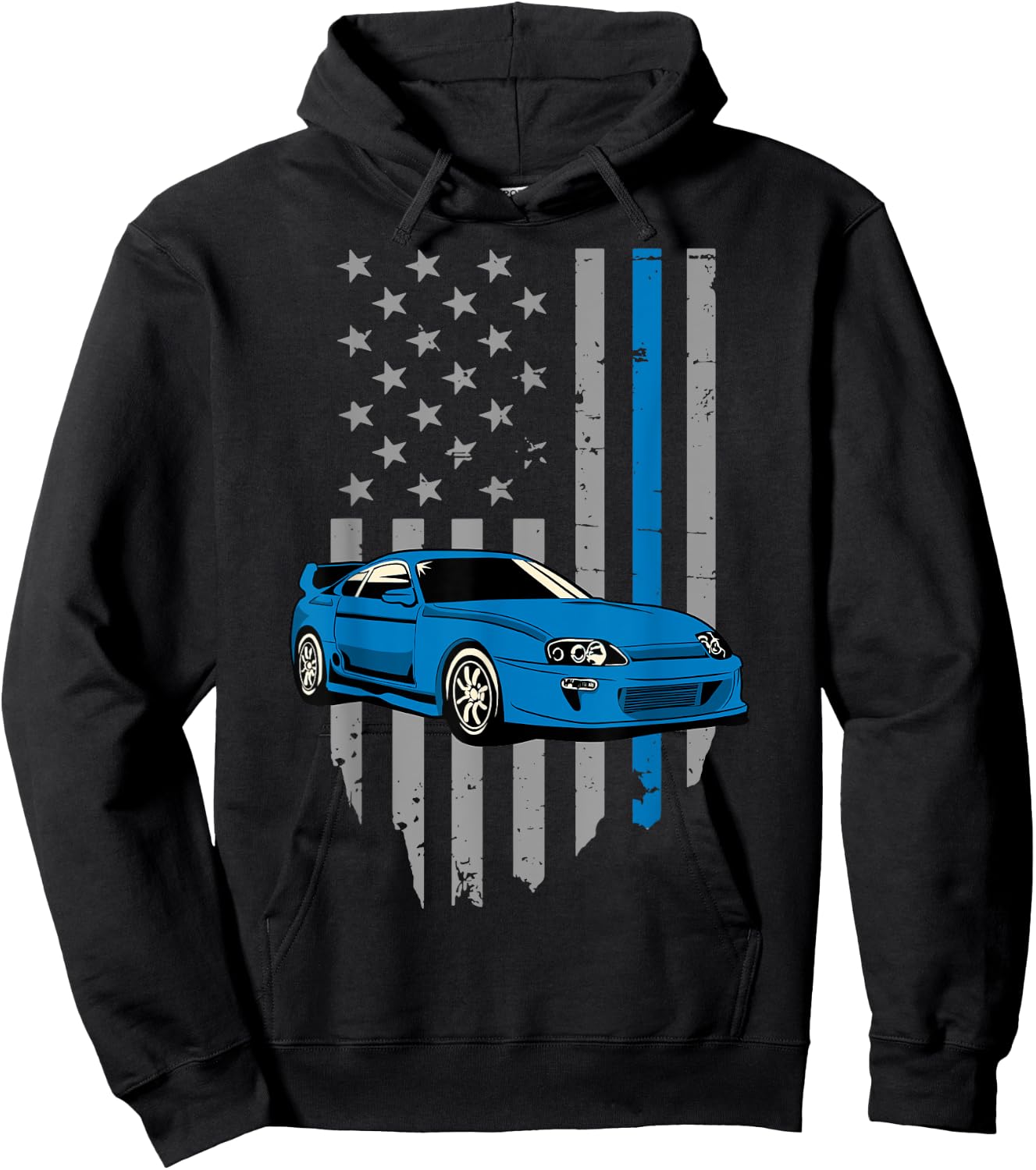 USA Flag Bleu Mk4 JDM Tokyo Supra Drift Car Street Racing Girls Kids Men Hoodie - Hoodie | Black