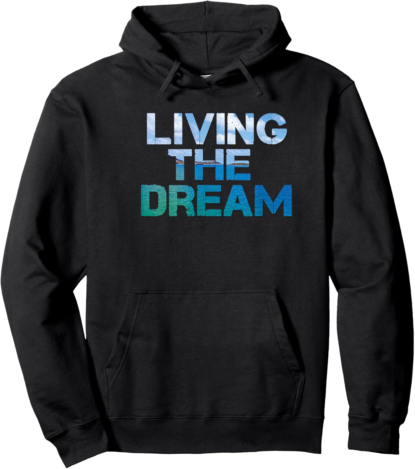 NEWLIFE Living The Dream Letter Print Beach Design Hoodie - Hoodie | Black