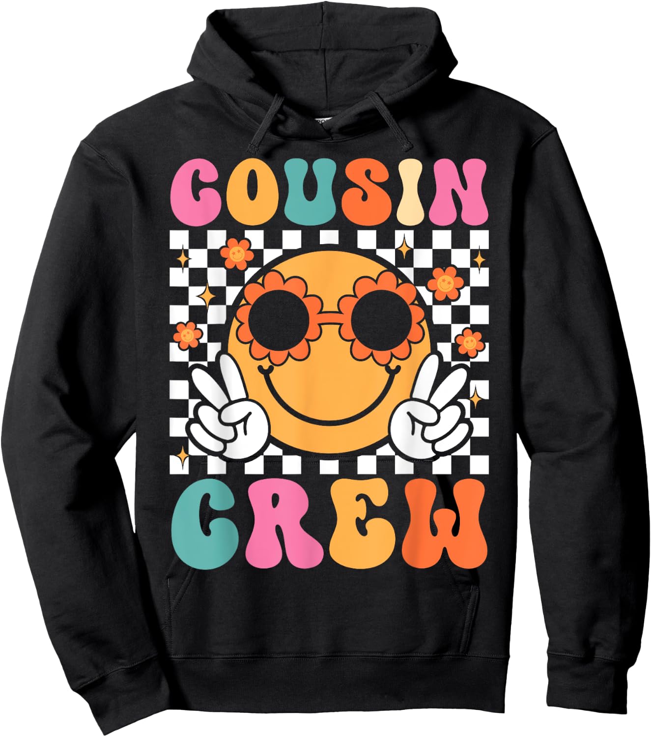 Cousin Crew Summer Vacation Family Trip Groovy Women Kids Hoodie - Hoodie | Black