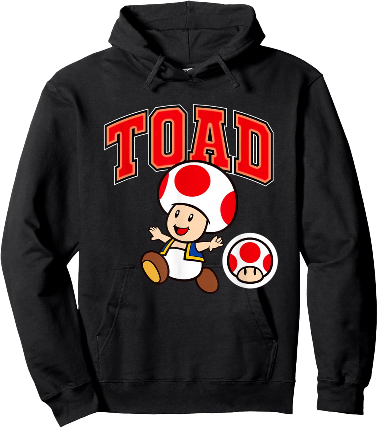 Super Mario Toad Big Character Collegiate Style Hoodie - Hoodie | Black