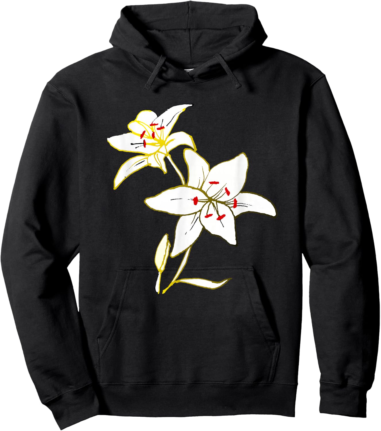White lily flower petals blooming artistic flower lover Hoodie - Hoodie | Black