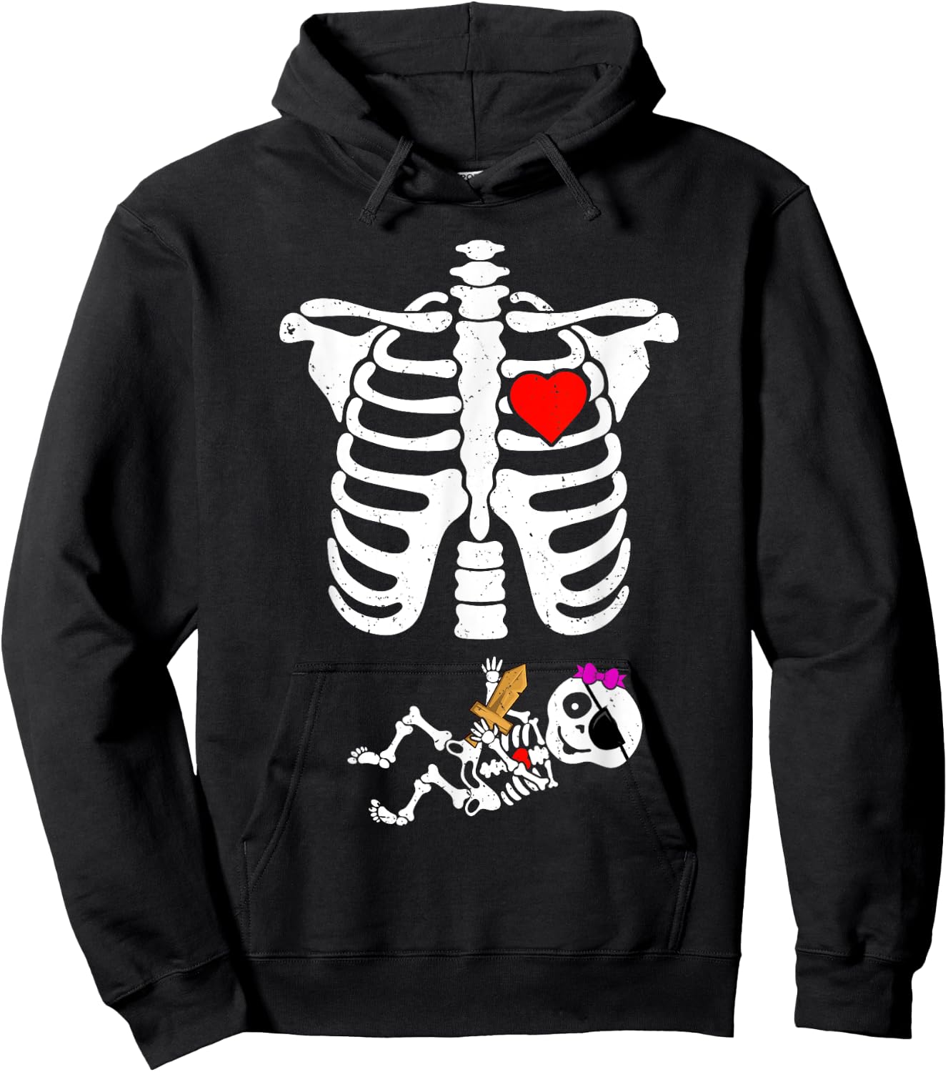 Pirate Baby Skeleton X-Ray Funny Halloween Pregnancy Girls Hoodie - Hoodie | Black