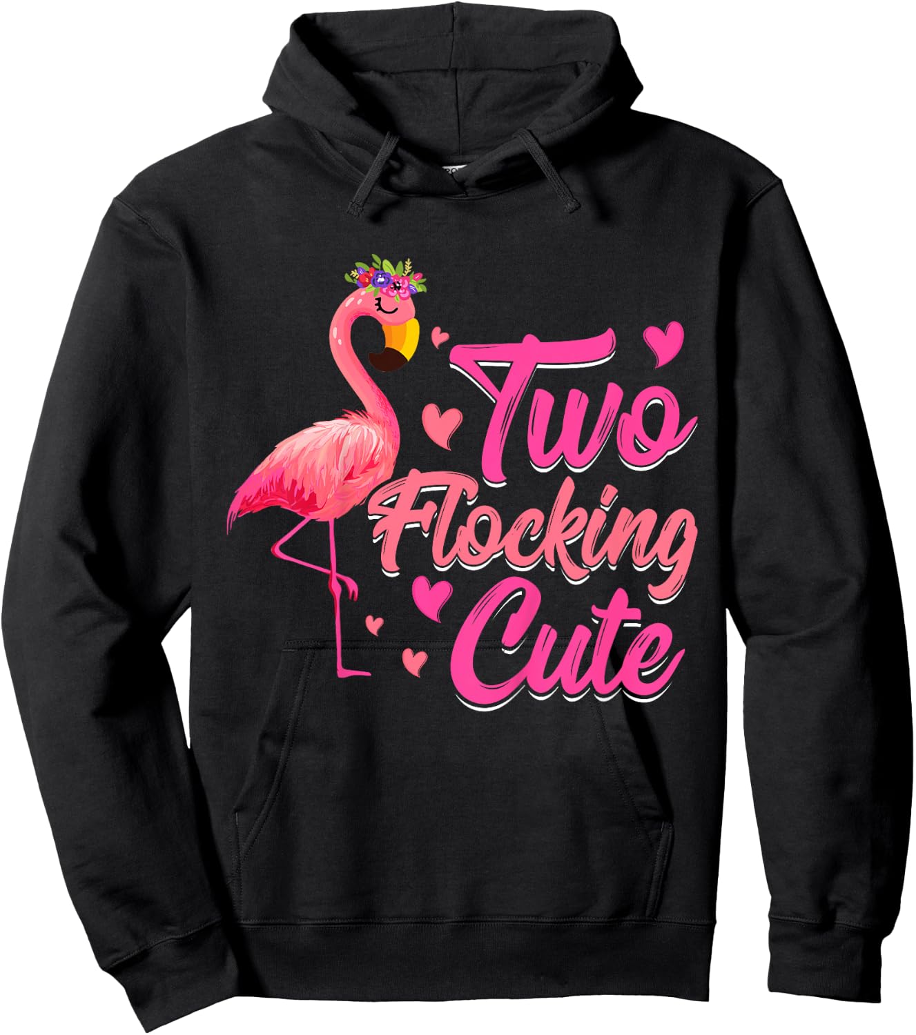 Kids Two Flocking Cute Flamingo 2 Years Old 2nd Birthday Kids Hoodie - Hoodie | Black