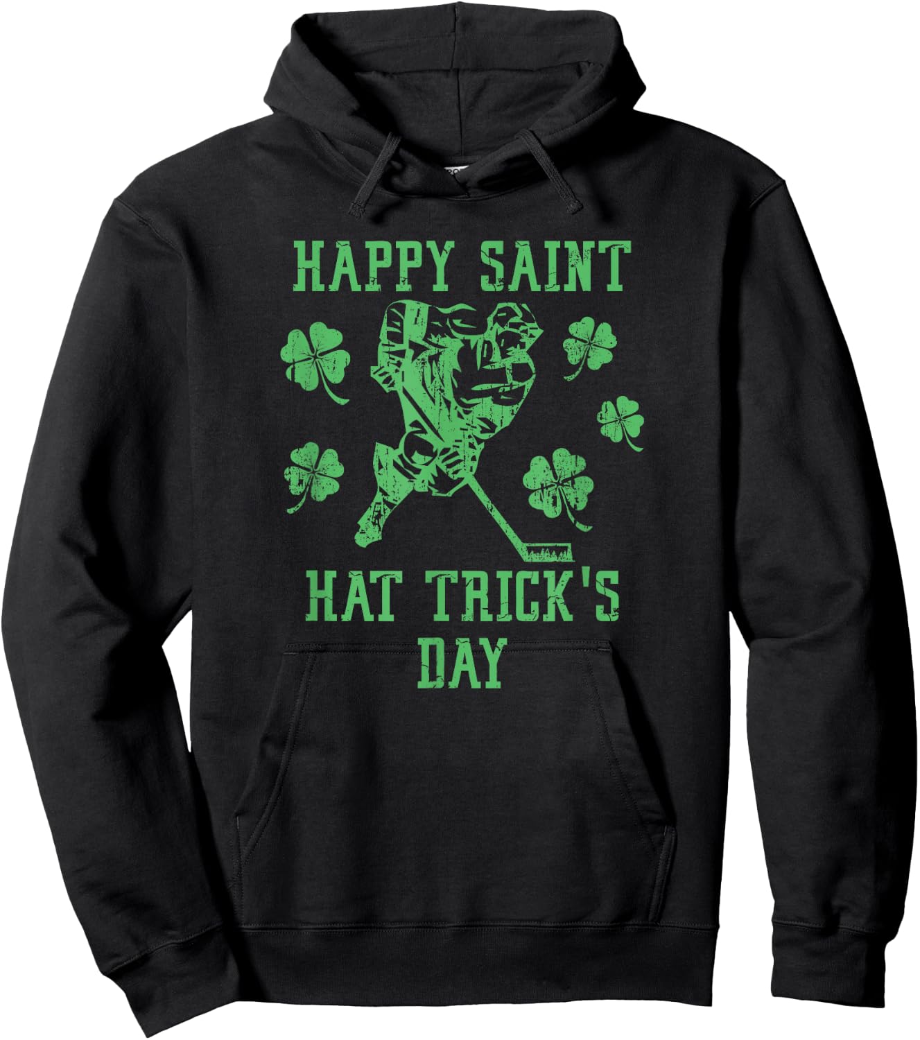 Happy Saint Hat Tricks Day Funny St Patrick's Day Ice Hockey Hoodie - Hoodie | Black